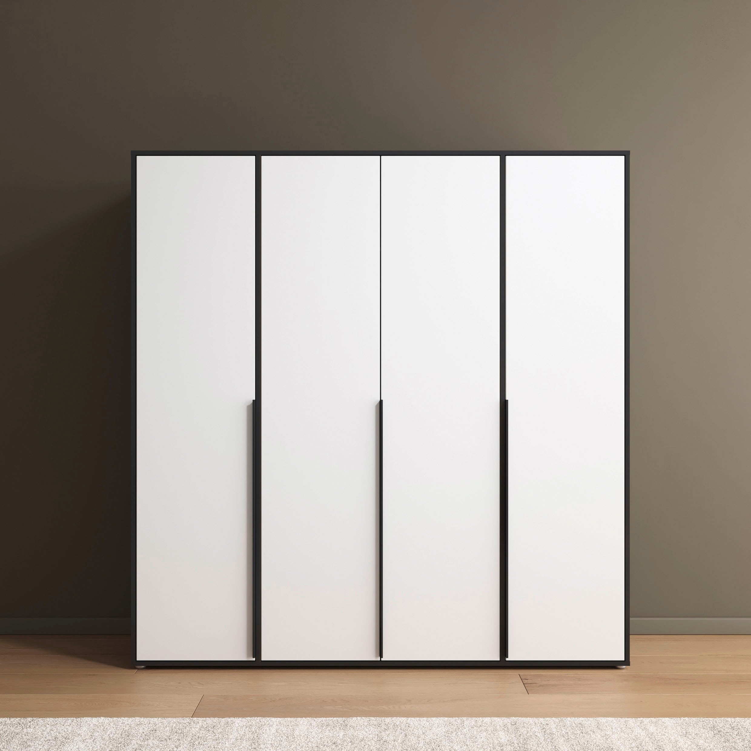 rauch Drehtürenschrank "Kleiderschrank Schrank Garderobe Wäscheschrank NAGATA viel Stauraum" in 3 verschiedenen Ausstattungen BASIC/CLASSIC/PREMIUM, mit modernen Stangengriffen in Graumetallic TOPSELLER MADE IN GERMANY