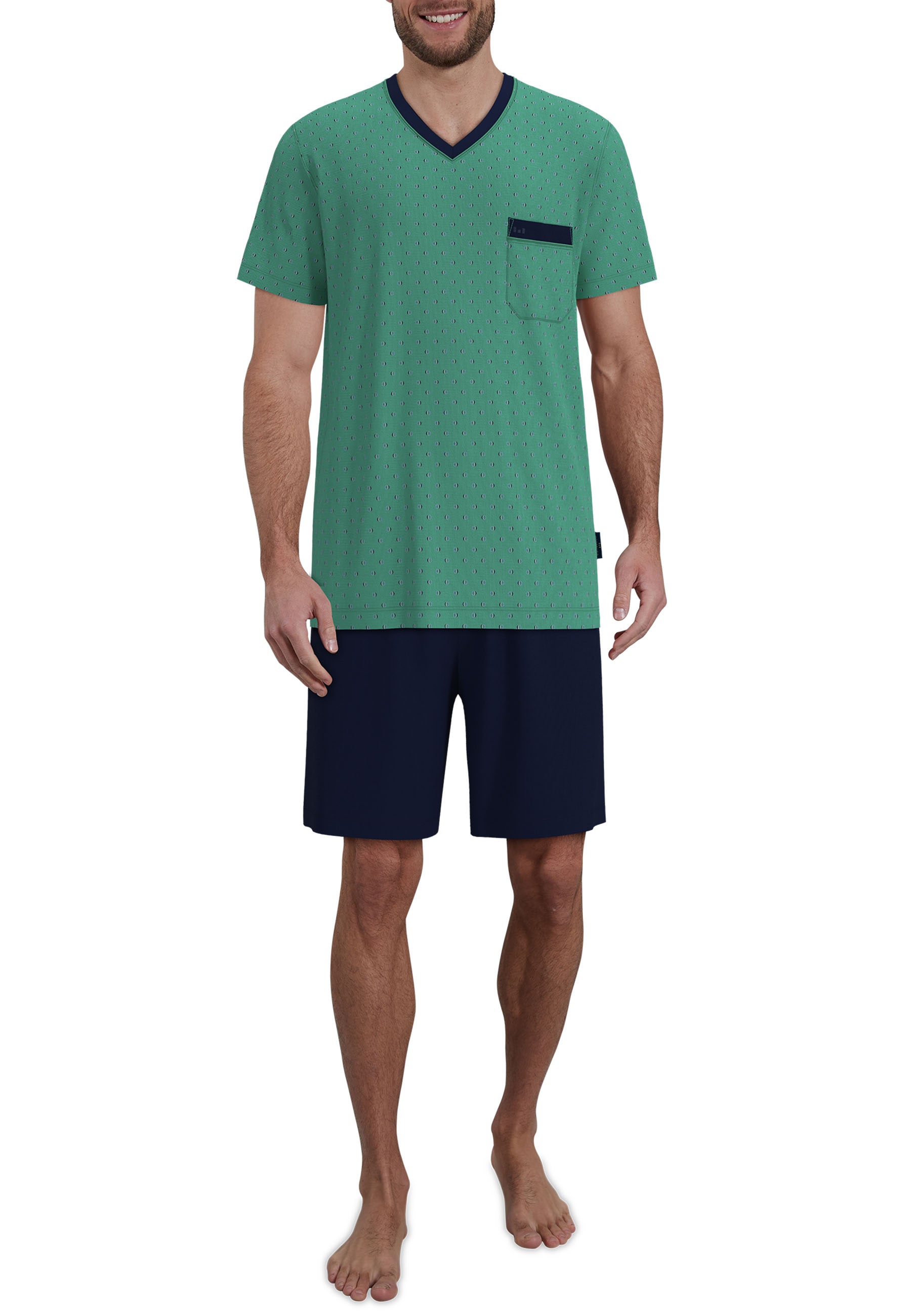 GÖTZBURG Shorty »Edingburgh« gemustert, kurz, V-Ausschnitt, mit Brusttasche, Baumwolle