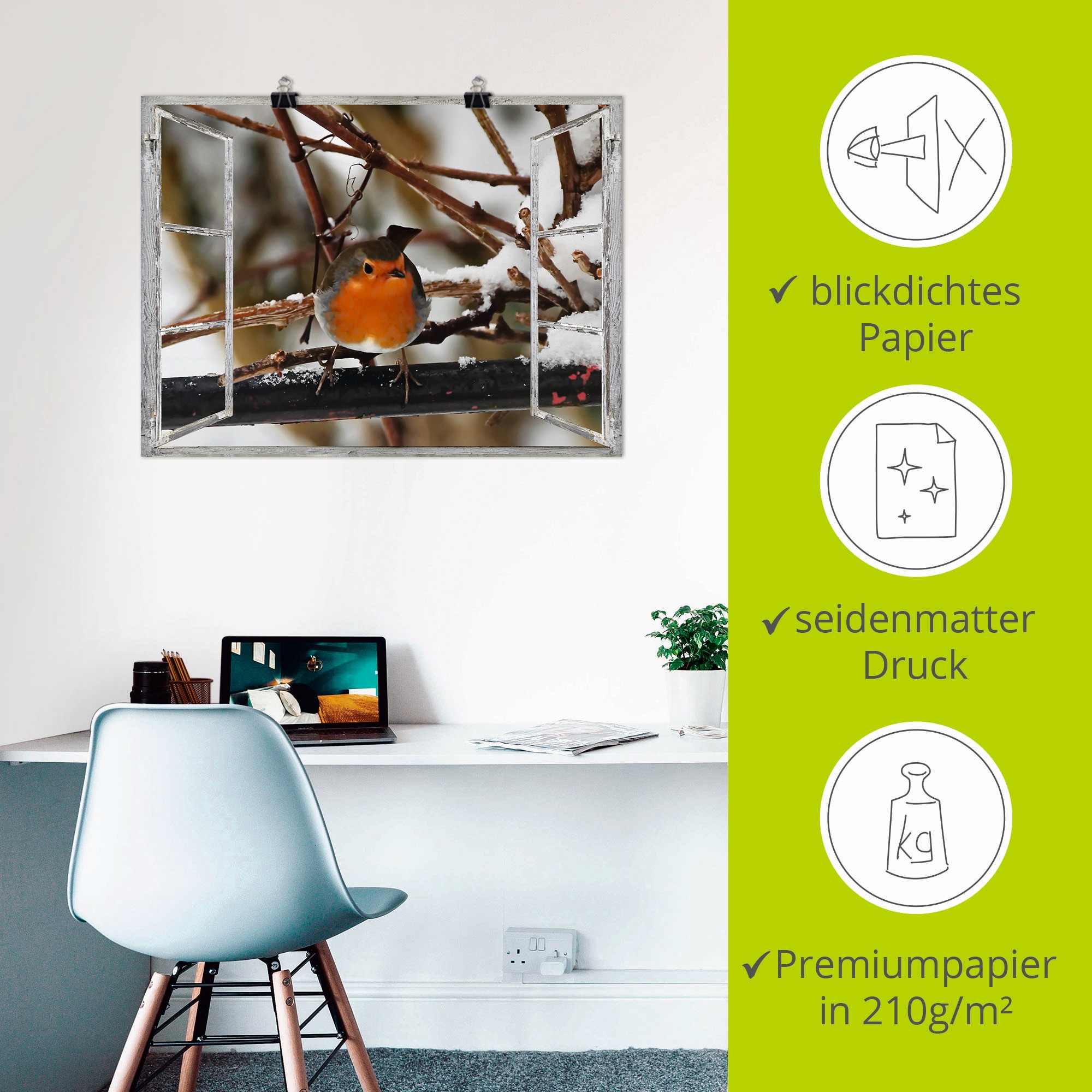 Artland Poster »Fensterbild - Rotkehlchen« Vögel 1 Stk. tlg. ohne Rahmen