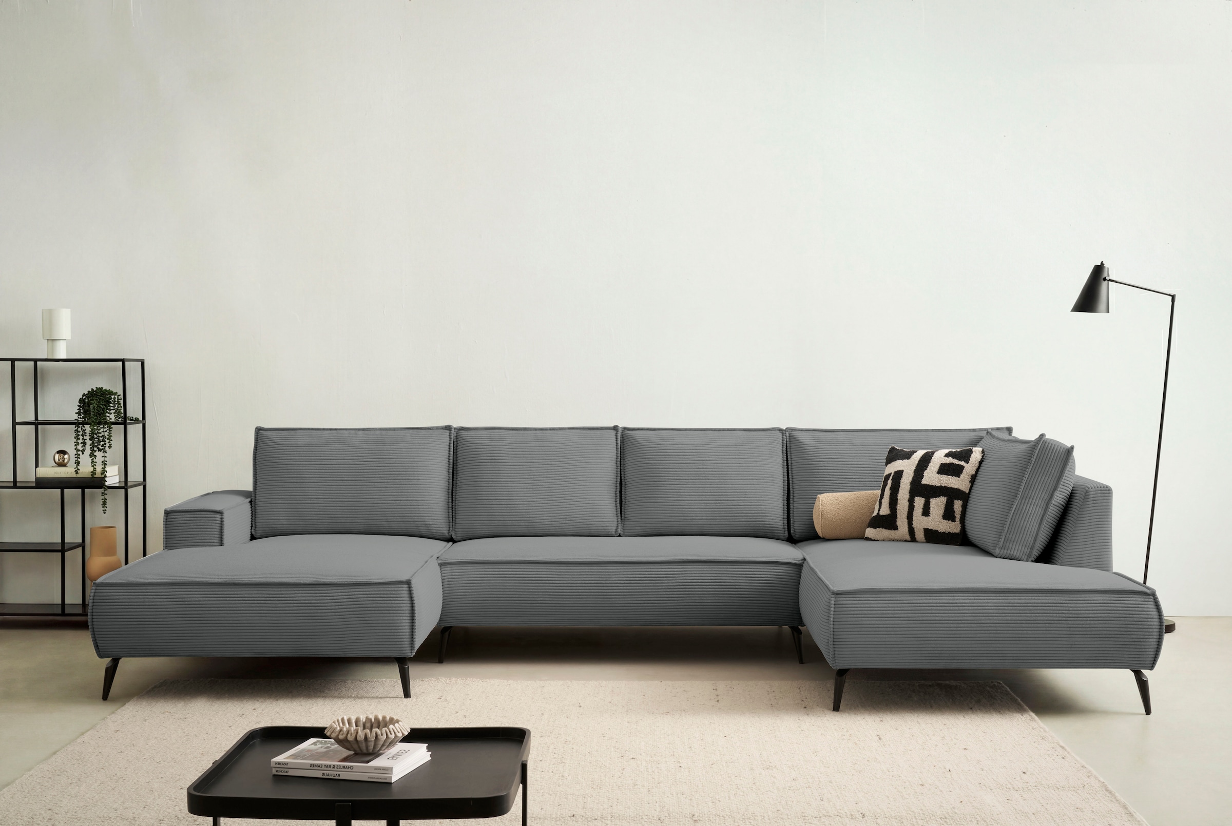 OTTO home Wohnlandschaft "TVINNU Cord, 354 cm" Recamiere rechts/links, schwarze Metallfüße, bequeme Sitz-/Liegefläche