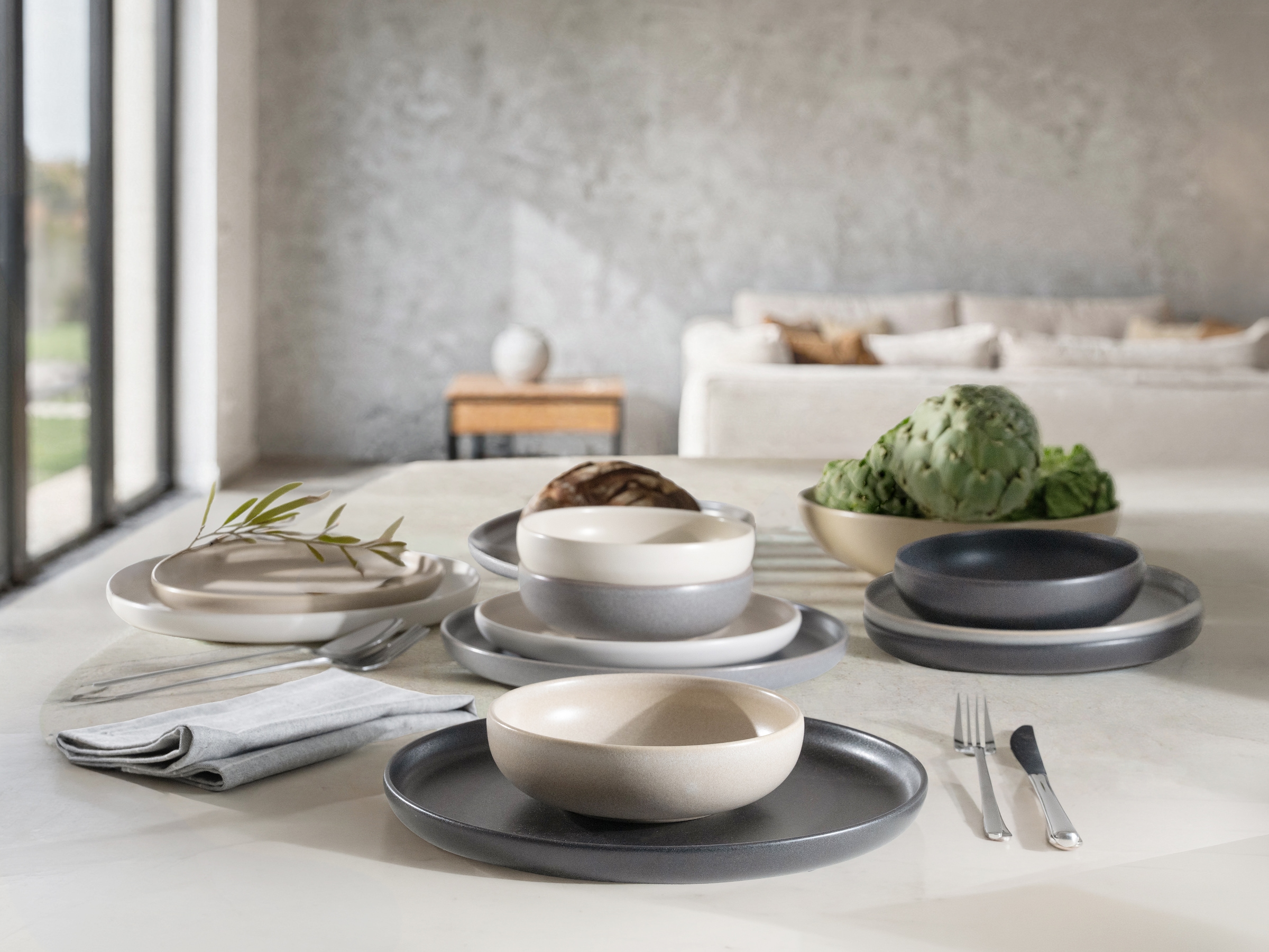 CreaTable Teller-Set »Uno, Geschirr-Set, 12-tlg.« Seidenmatten, Spezialglasur, Klare Konturen mit sanften Rundungen