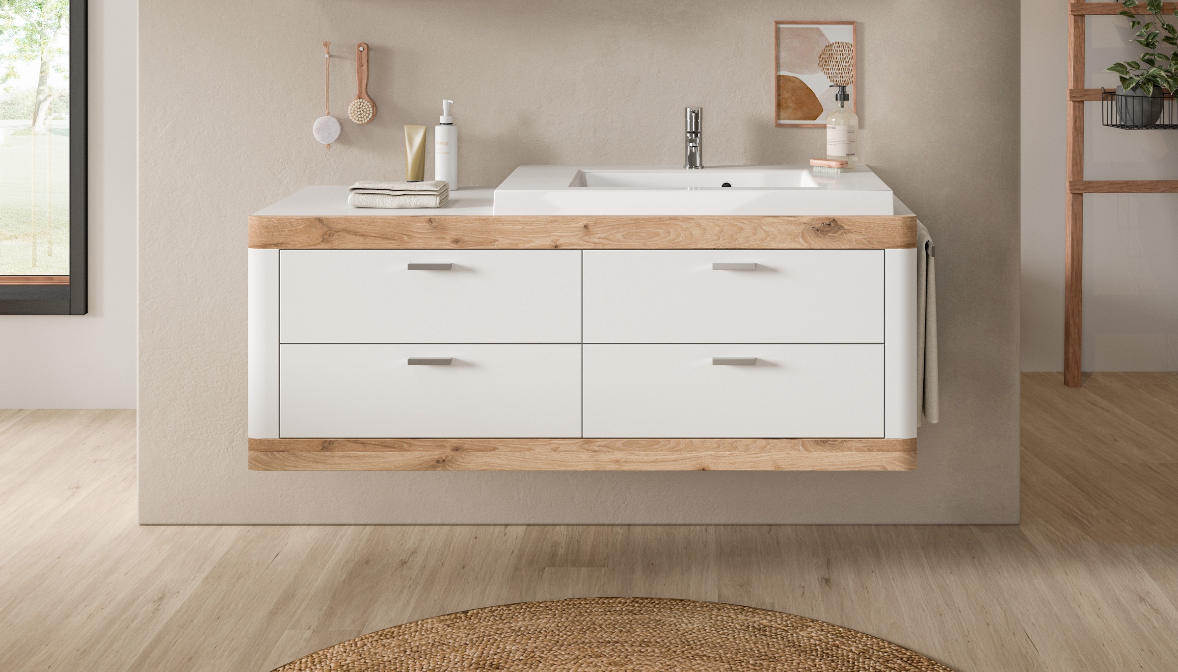 welltime Waschtisch "Landsby, Breite 133 cm, inkl. Mineralguss-Waschbecken, günstig online kaufen