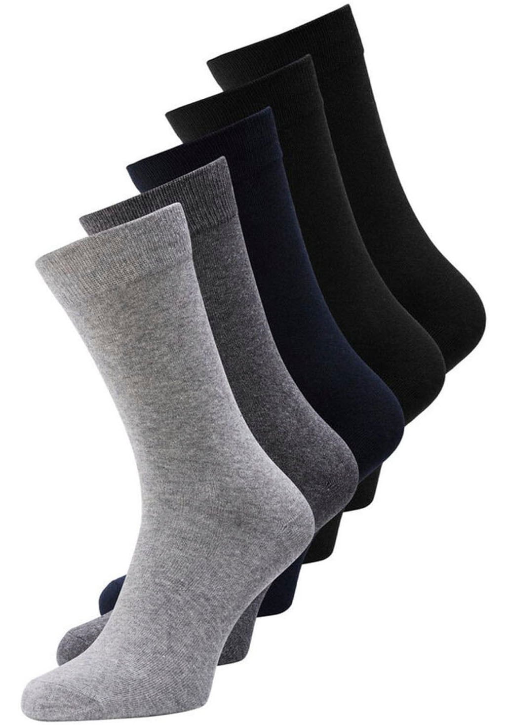 JACK & JONES Herren Basicsocken "JACJENS SOCK 5 PACK NOOS", grau, Baumwollmischung, meliert, Socken