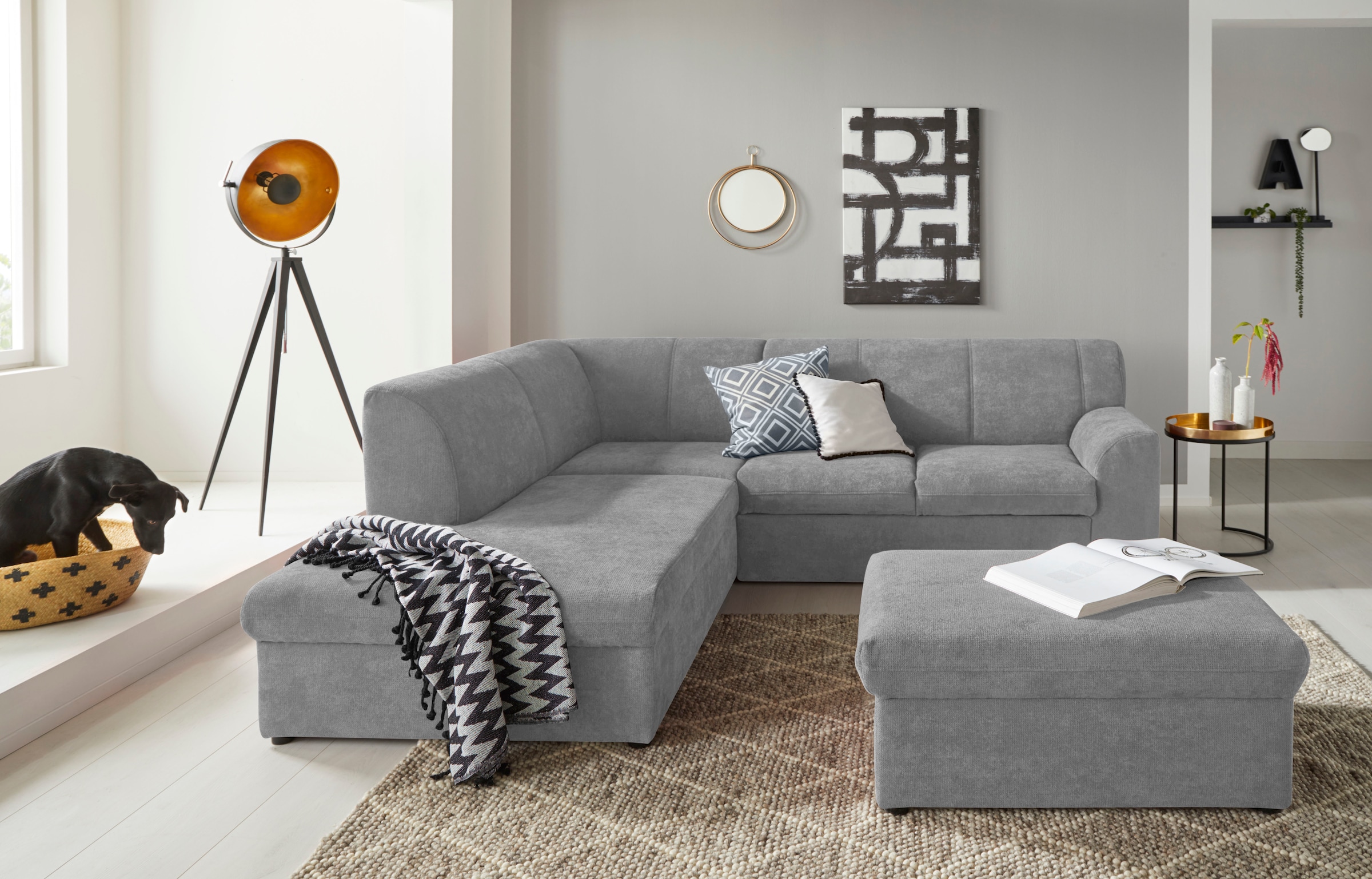DOMO collection Hocker »Topper«, mit Wellenunterfederung, auf Kunststoffgleitern