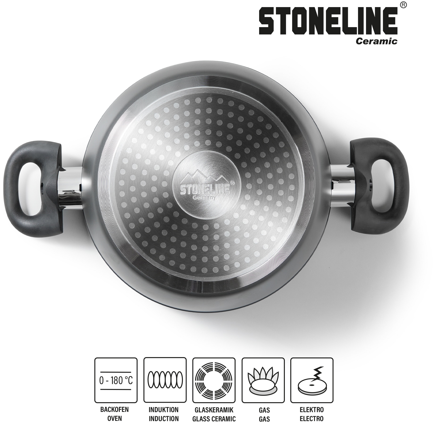 STONELINE Topf-Set »CERAMIC«, Aluminium, (Set, 6 tlg., 1x Bratentopf Ø 24 cm, 1x Kasserolle Ø 18 cm, 1x Kochtopf Ø 20 cm), Induktion