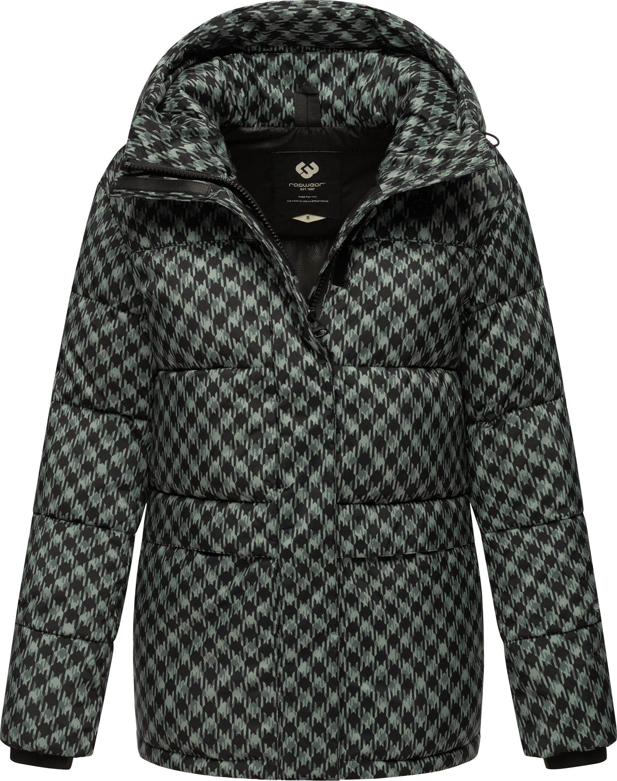 Ragwear Steppjacke »Wikesh Print«, mit Kapuze, Wasserdichte Damen Winterjacke mit Hahnentritt-Muster