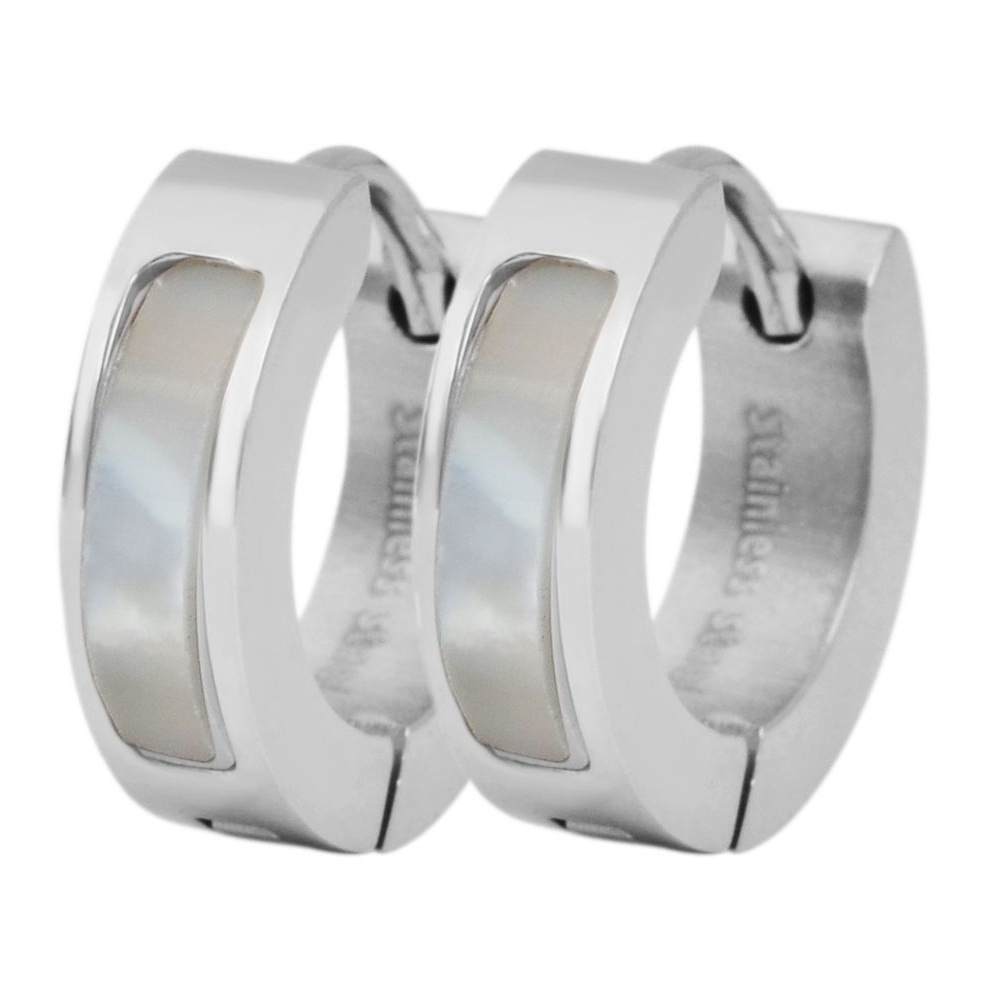 Adelia´s Klappcreolen »Damen Ohrringe – Klappcreole aus Edelstahl mit Perlmutt« Ein Geschenk, das Freude macht