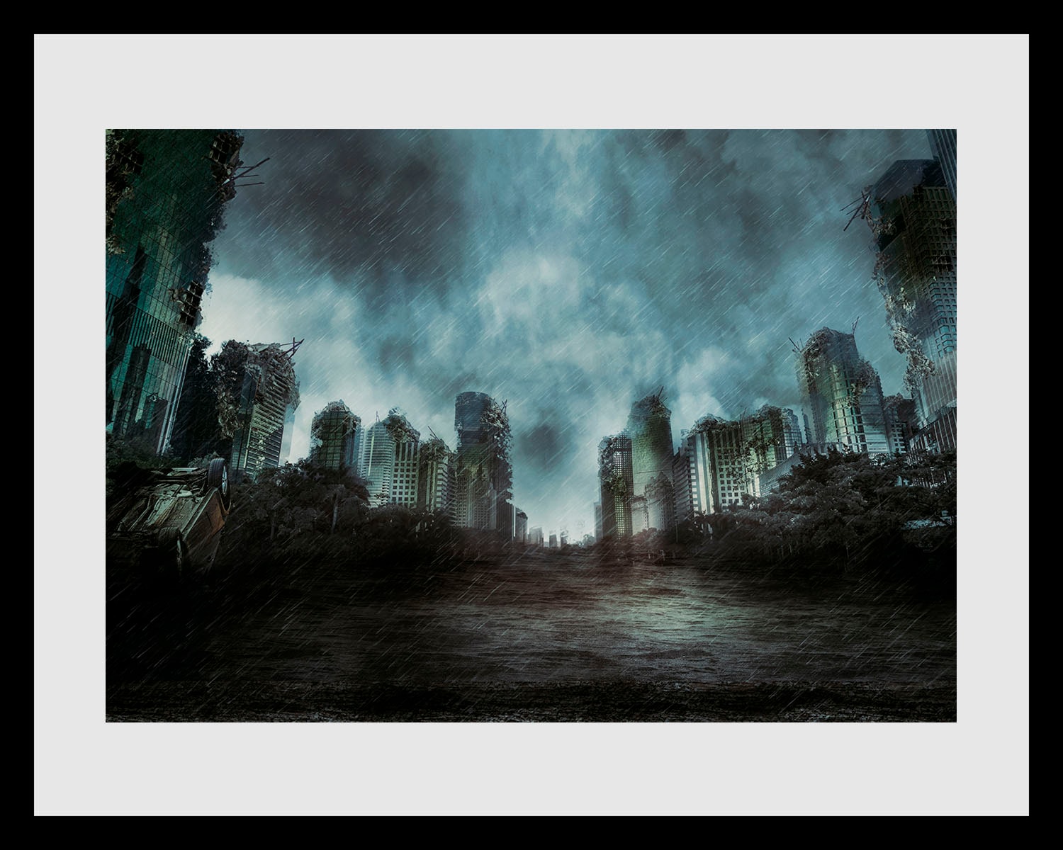 queence Bild »Apokalypse«, Städte-Stadt-Gebäude-Wolken, (1 St.), HD Premium Poster-Druck inkl. Holzrahmen