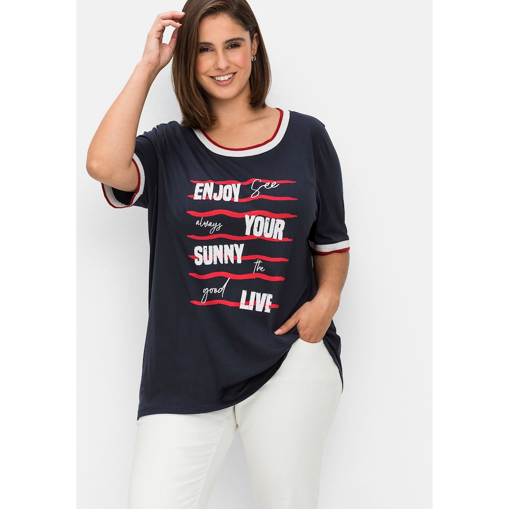 Sheego T-Shirt »Große Größen« mit Wordingprint und Kontrastbündchen
