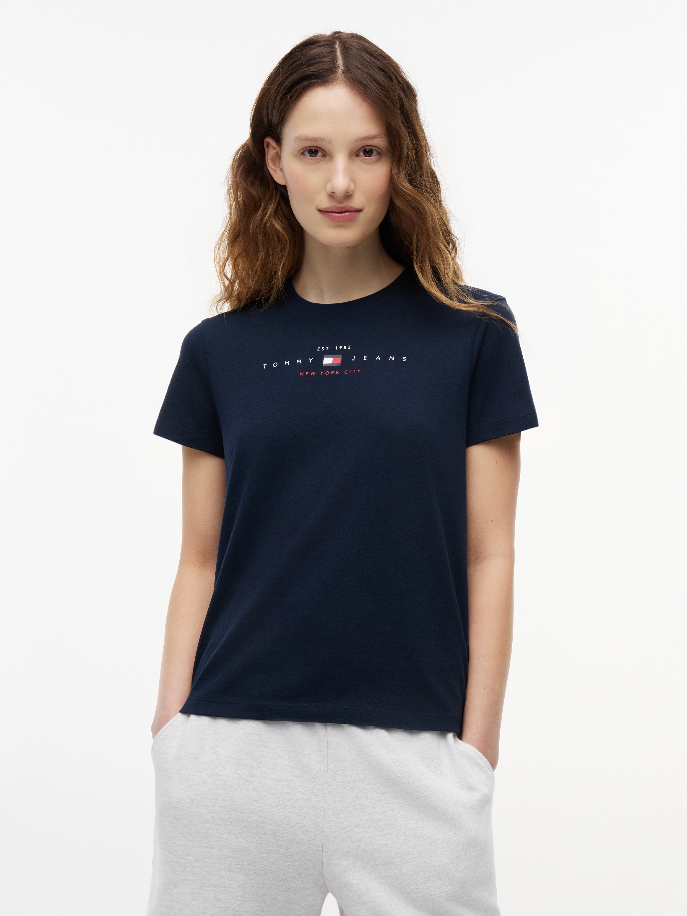 Tommy Jeans Kurzarmshirt "TJW REG US LINEAR SS TEE" Baumwollmischung, regular fit, Logo