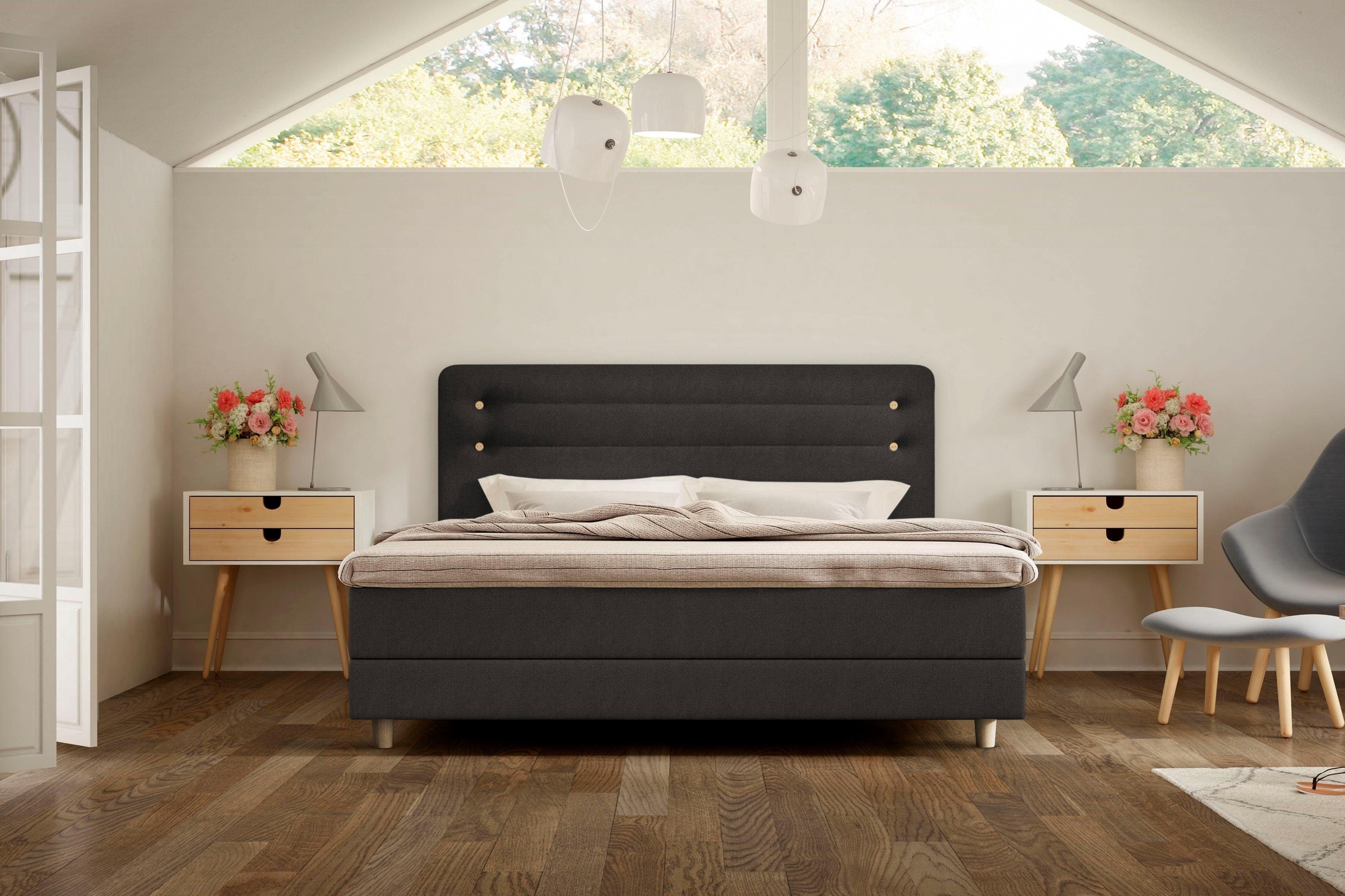 Boxspringbett »Fidelio«, inkl GELTEX® Next Topper, Holzfuß in Eiche