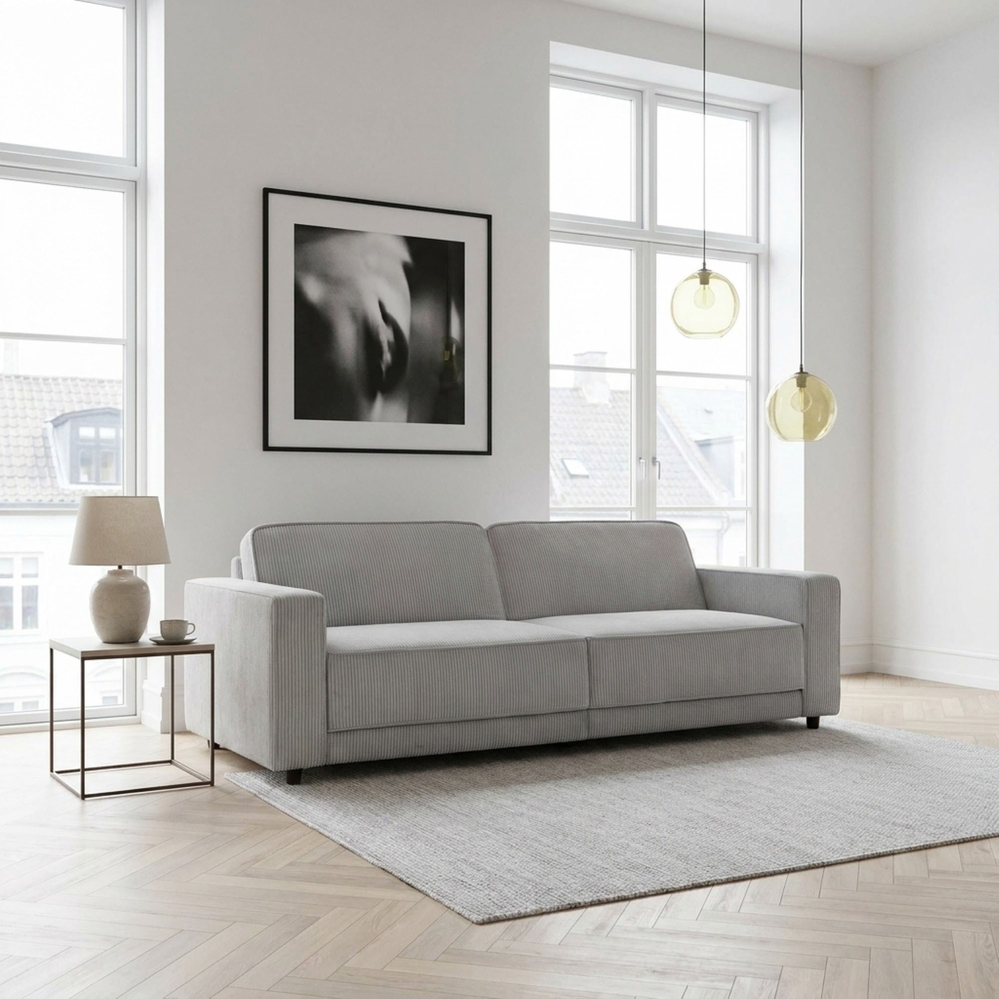 Dorel Home 3-Sitzer "ALLIE Schlafsofa 225 cm" Bett-Funktion (108/190cm), trendiger Cord o. pflegeleichter Velours