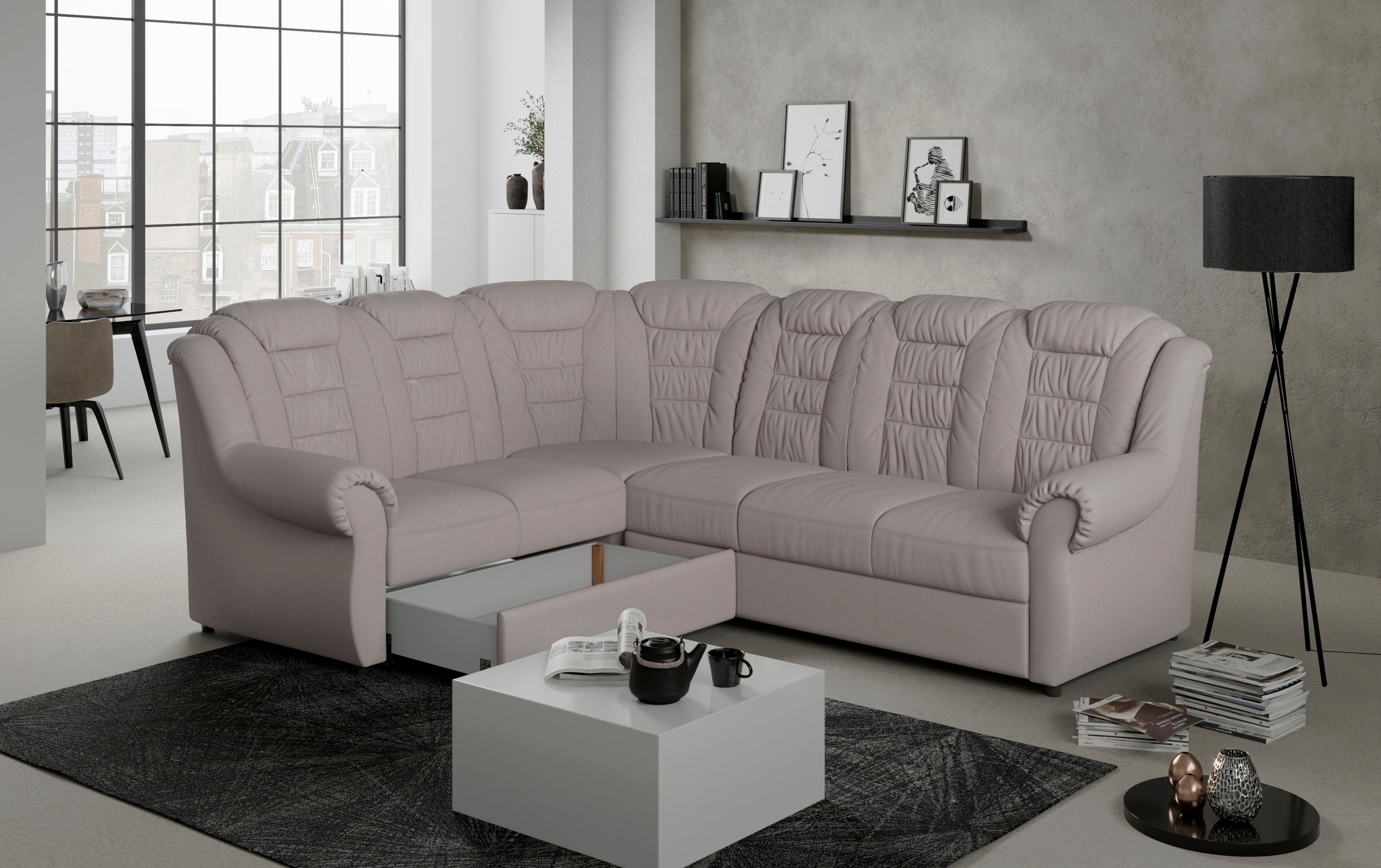 Home affaire Ecksofa »Boston L-Form«, mit hoher Rückenlehne, wahlweise mit Bettfunktion & Stauraum