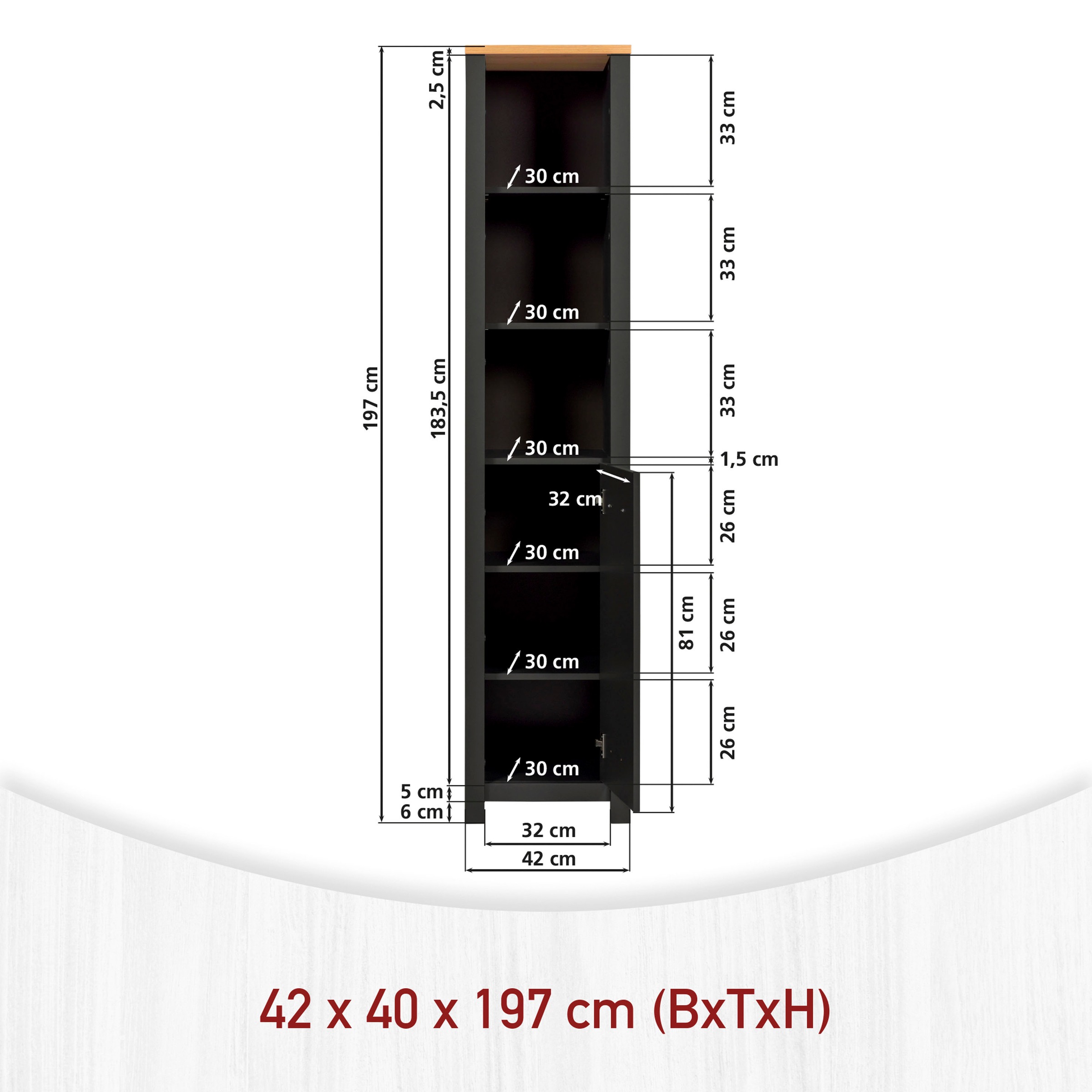 Inter Link Hochschrank »Pienza, Badezimmerschrank, Wasserabweisend, 42 x 40 x 197 cm« 1 Stk. tlg. Mehrzweckschrank mit Softclose, verstellbare Einlegeböden & Füße