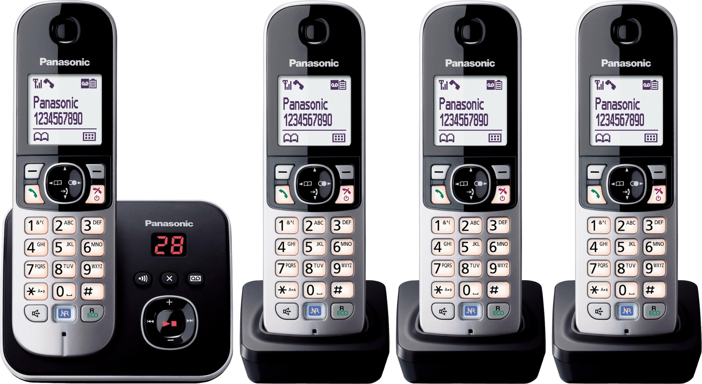 Panasonic Schnurloses DECT-Telefon »KX-TG6824GB«, (Mobilteile: 4), Nachtmodis, Freisprechen, Anrufbeantworter