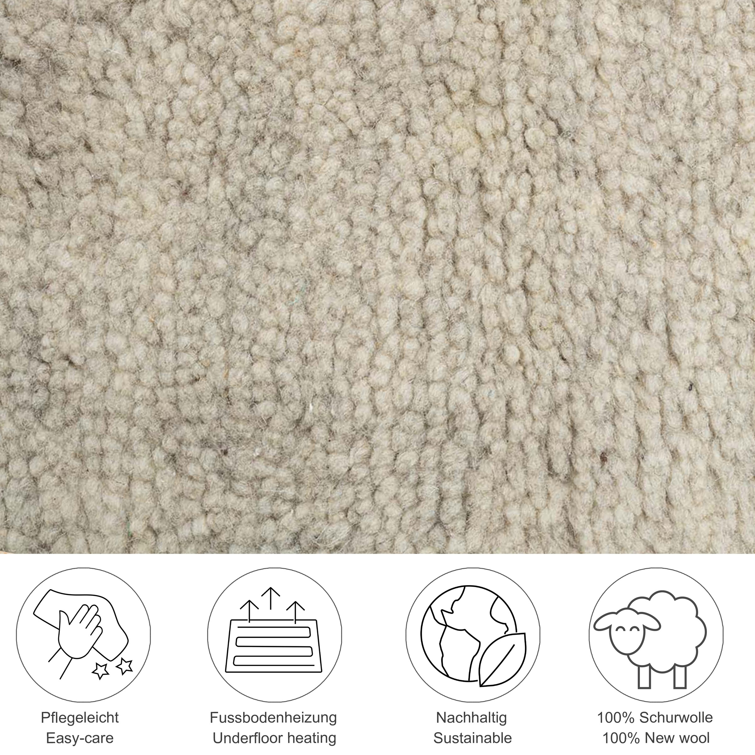 Wollteppich THEKO "Hadj Uni", beige (natur grau), B:90cm H:25mm L:160cm, Wolle, Teppiche, echter Berber Teppich, reine Wolle, meliert, handgeknüpft 3