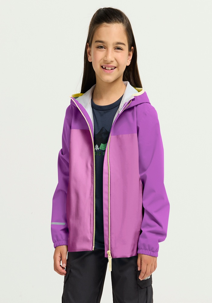 Regenjacke JACK WOLFSKIN "ADVENTURETRIBE 2L JKT K", Kinder, Gr. 140, foxglove, Obermaterial: 100% Polyester. Futter: 100% Polyester, normal, Jacken Regenjacke, Wasserdicht, atmungsaktiv, Übergangsjacke 3