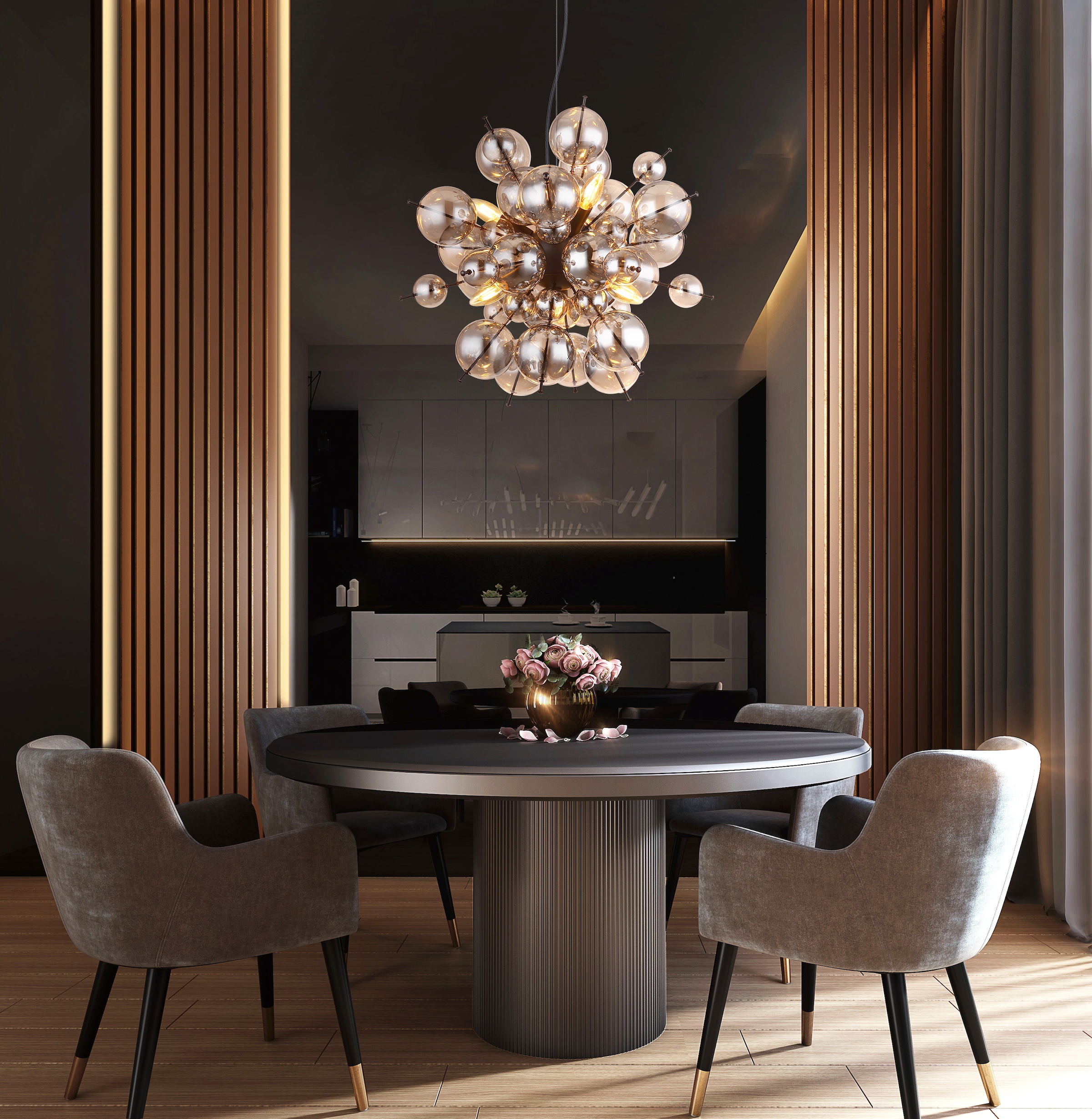 GLOBO LIGHTING Hängeleuchte »UDO« E14 1 Stk. Hängeleuchte Schwarz, Glaskugeln Rauch, höhenkürzbar, E14