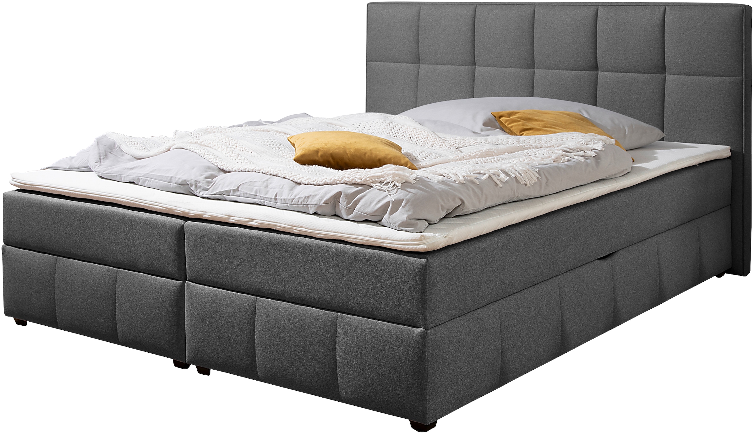 Boxbett HOME AFFAIRE "Niemes inkl. Bettkasten und Topper, auch in Überlänge erhältlich", anthrazit, B:212cm L:230cm, Komplettbetten, Boxbett mit Bettkasten, inkl. Topper