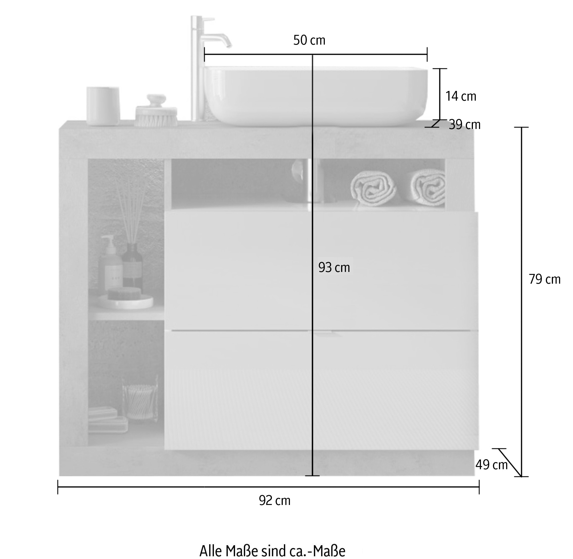 welltime Waschtisch »Hamburg«, 2 Schubkästen, Breite 92 cm, Soft-Close, inkl. Keramik-Aufsatzbecken