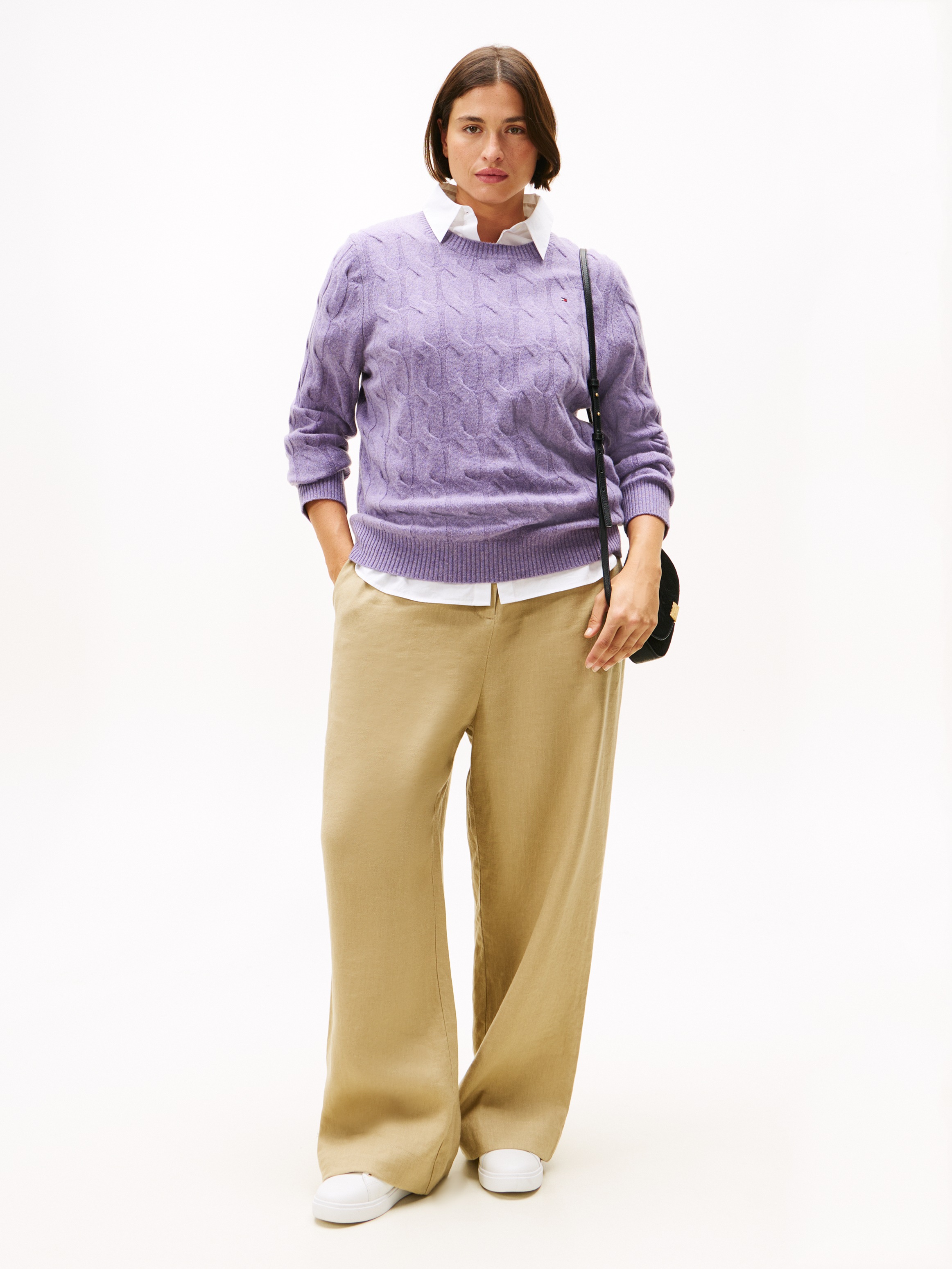Thumbnail - Tommy Hilfiger Curve Strickpullover "CRV SOFT WOOL CABLE C-NK LS SWT" in großen Größen, mit Zopfmuster, aus reiner Wolle