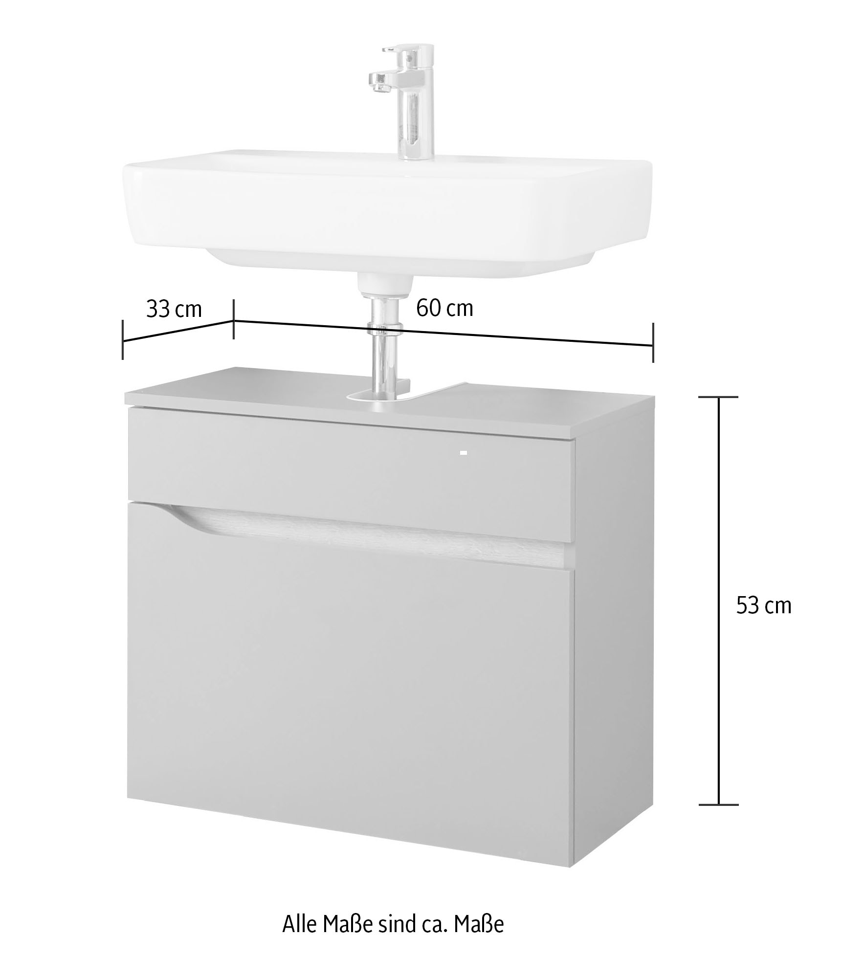 Saphir Badmöbel-Set »Quickset 3-teilig, Waschbeckenunterschrank mit LED-Spiegel«, (6 St.), mit Midischrank, inkl. Türdämpfer, 2 Türen, 1 Nische, 1 Schublade