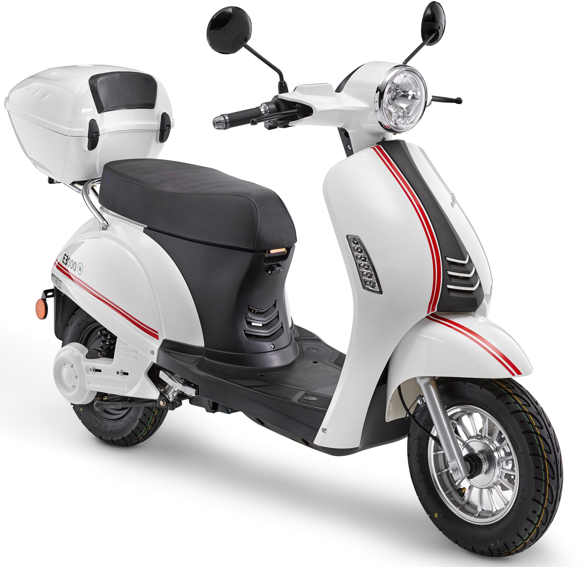 LUXXON E-Mofaroller "E 3000", 25 km/h, weiß, Elektromotorroller, bis zu 65 km Reichweite, mit Straßenzulassung, 2 Sitzplätze