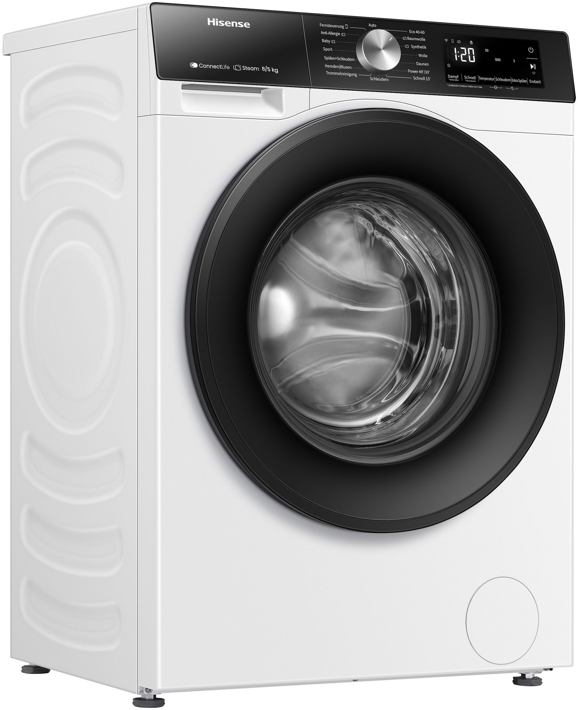 Hisense Weiß Waschtrockner "Wd3s8043bb3" 3S Serie 8 Kg /5 Kg 72 Db(A) Pure Steam - Sanfter Dampf von Baur