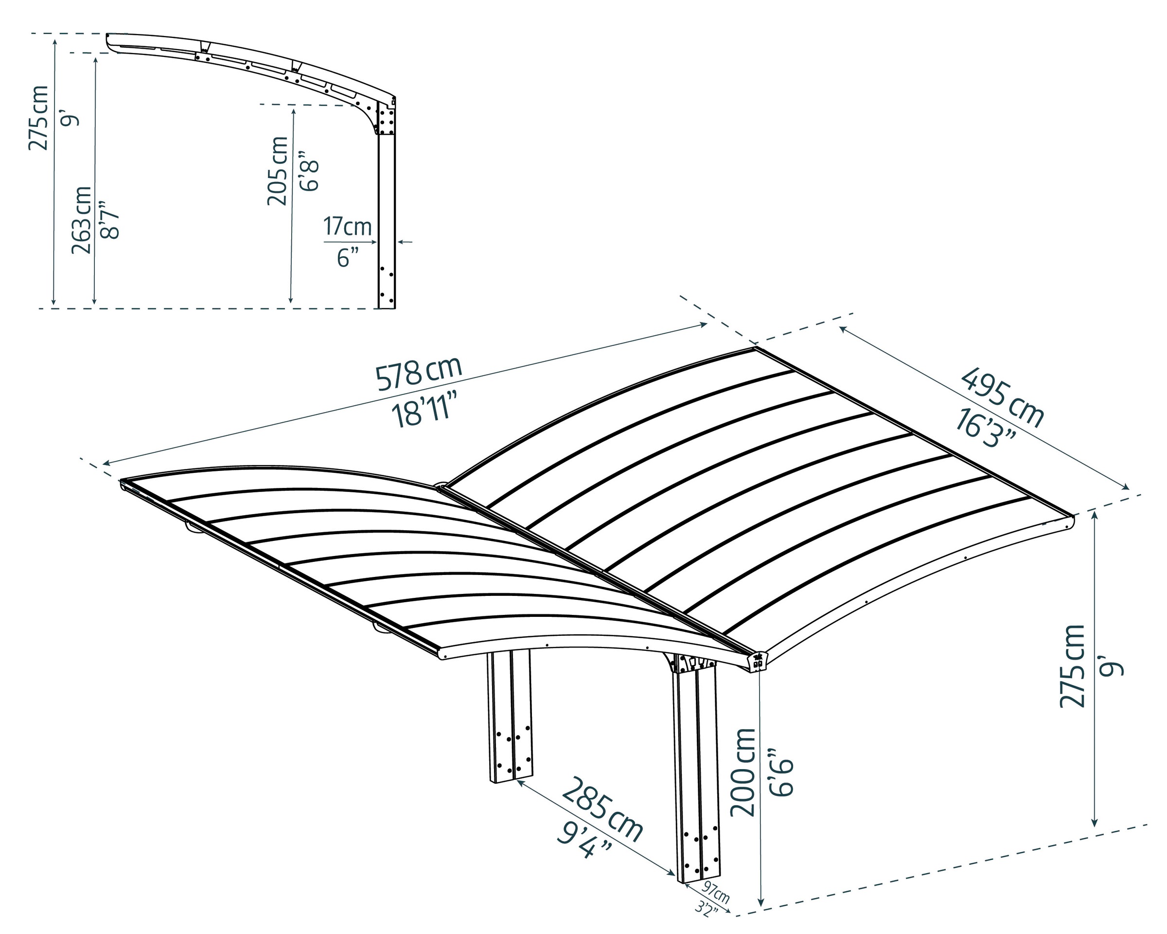 Palram - Canopia Einzelcarport »Arizona«, Aluminium, 544 cm, Anthrazit, 100% UV-geschützt