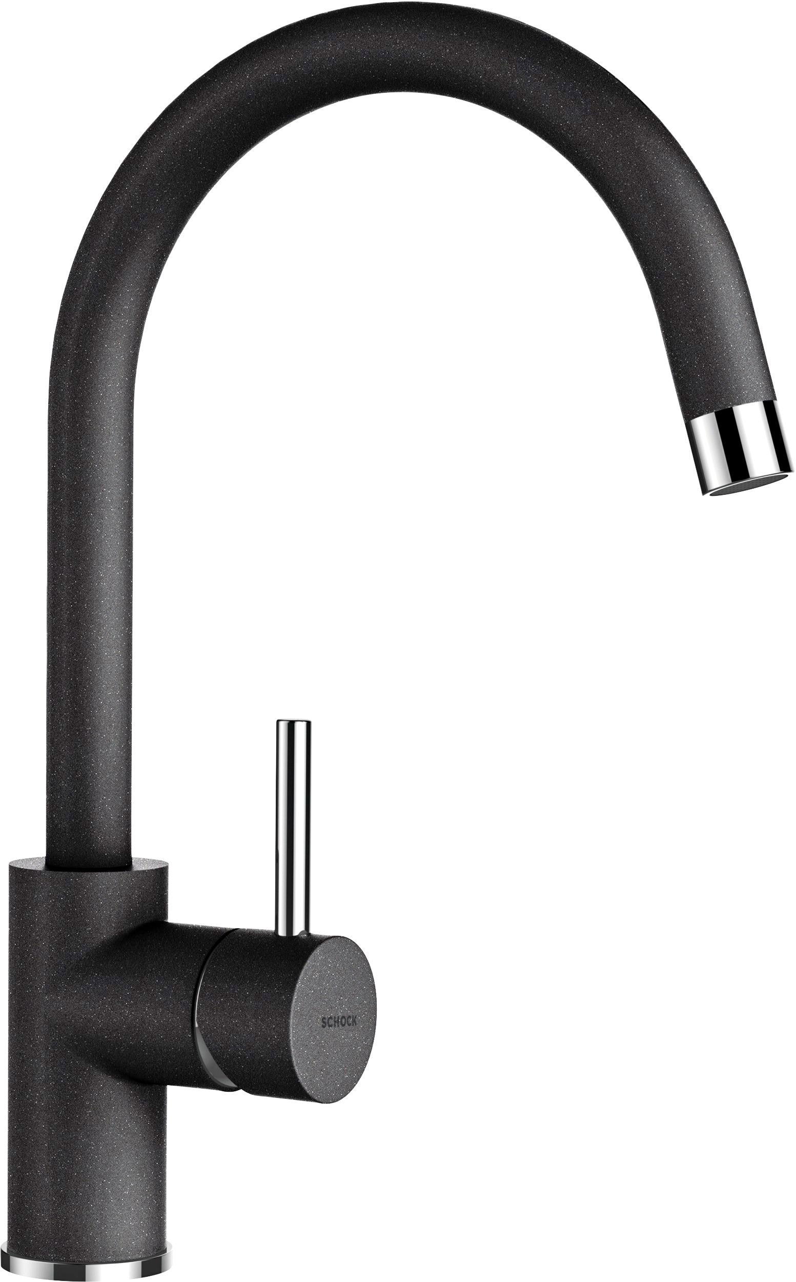 Küchenarmatur SCHOCK, B:19,9cm H:34,4cm, schwarz, Messing, Armaturen, "Plutos", Hochdruck, Festauslauf, Temperaturbegrenzer, Schwenkbereich 360