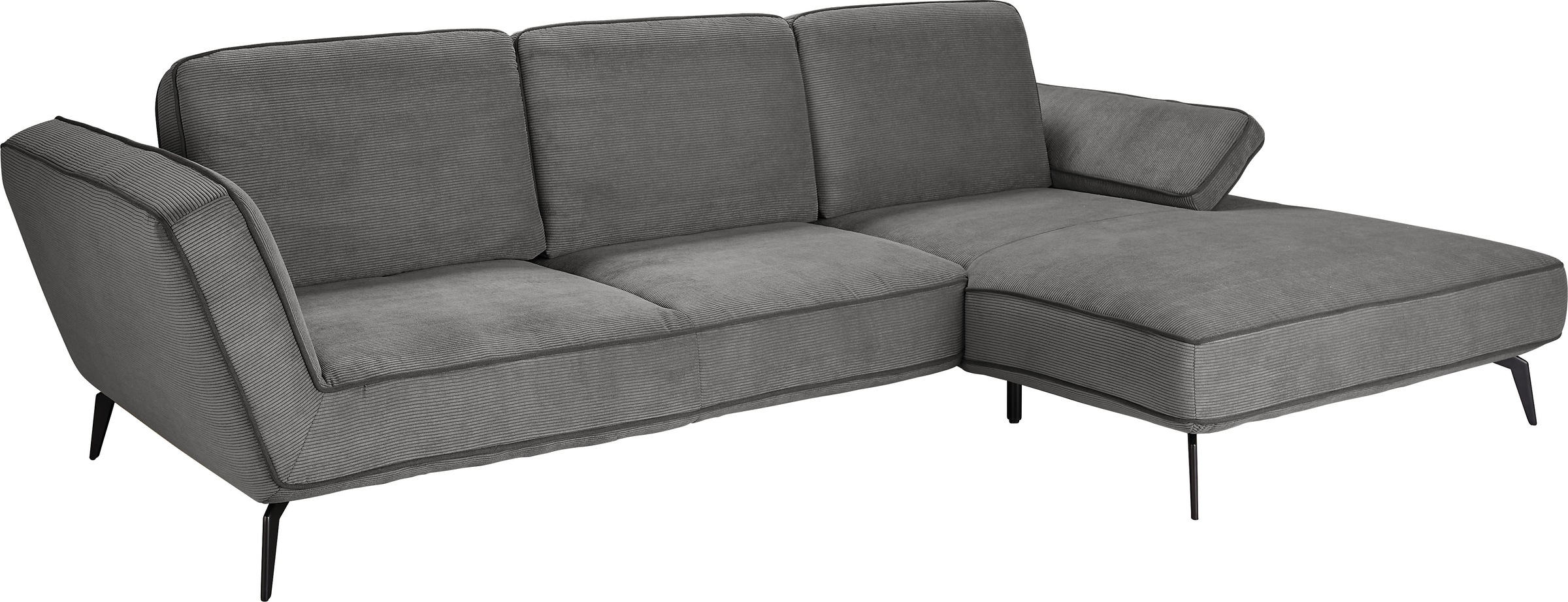set one by Musterring Ecksofa »SO 4500, Füße schwarz matt, inkl Schwenkrückenfunktion, Cord, L-Form«, wahlweise mit Kopfstütze/Armteilverstellung/Rückenneigung