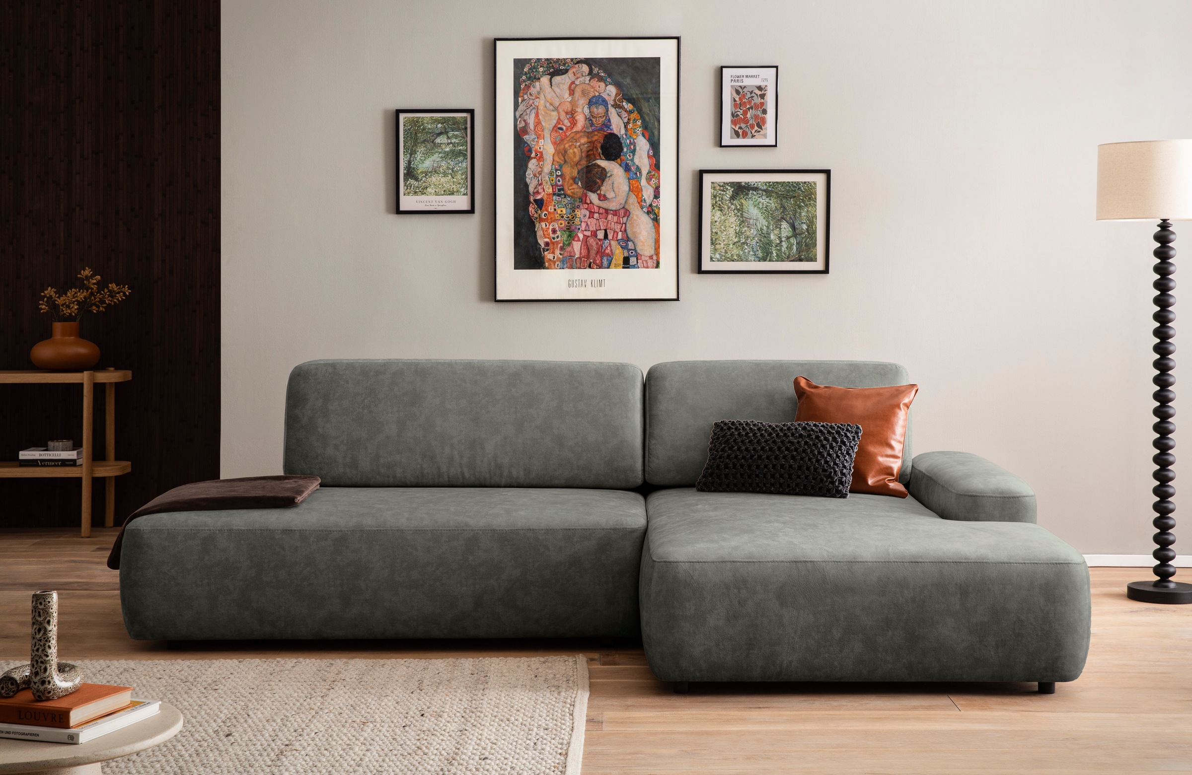 INOSIGN Ecksofa »TORGE, Schlafsofa Cord, Samtvelours u. Strukur fein, Couch in L-Form«, Schlaffunktion und Bettkasten, Liegefläche: 210x125 cm, neues Design