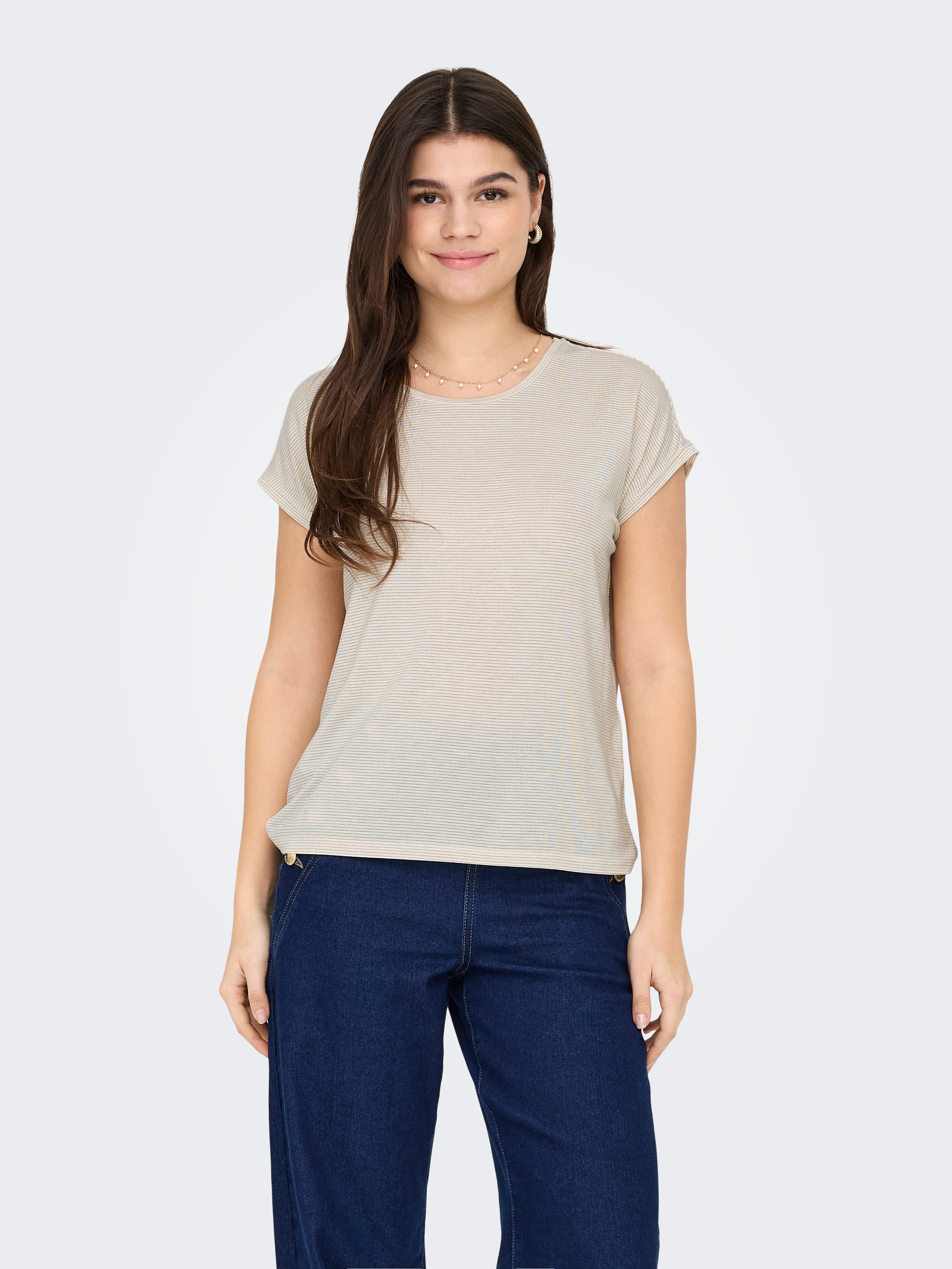 ONLY Kurzarmshirt "ONLCLAUDIA S/S GLITTER STRIPE TOP JRS" Viskosemischung, regular fit
