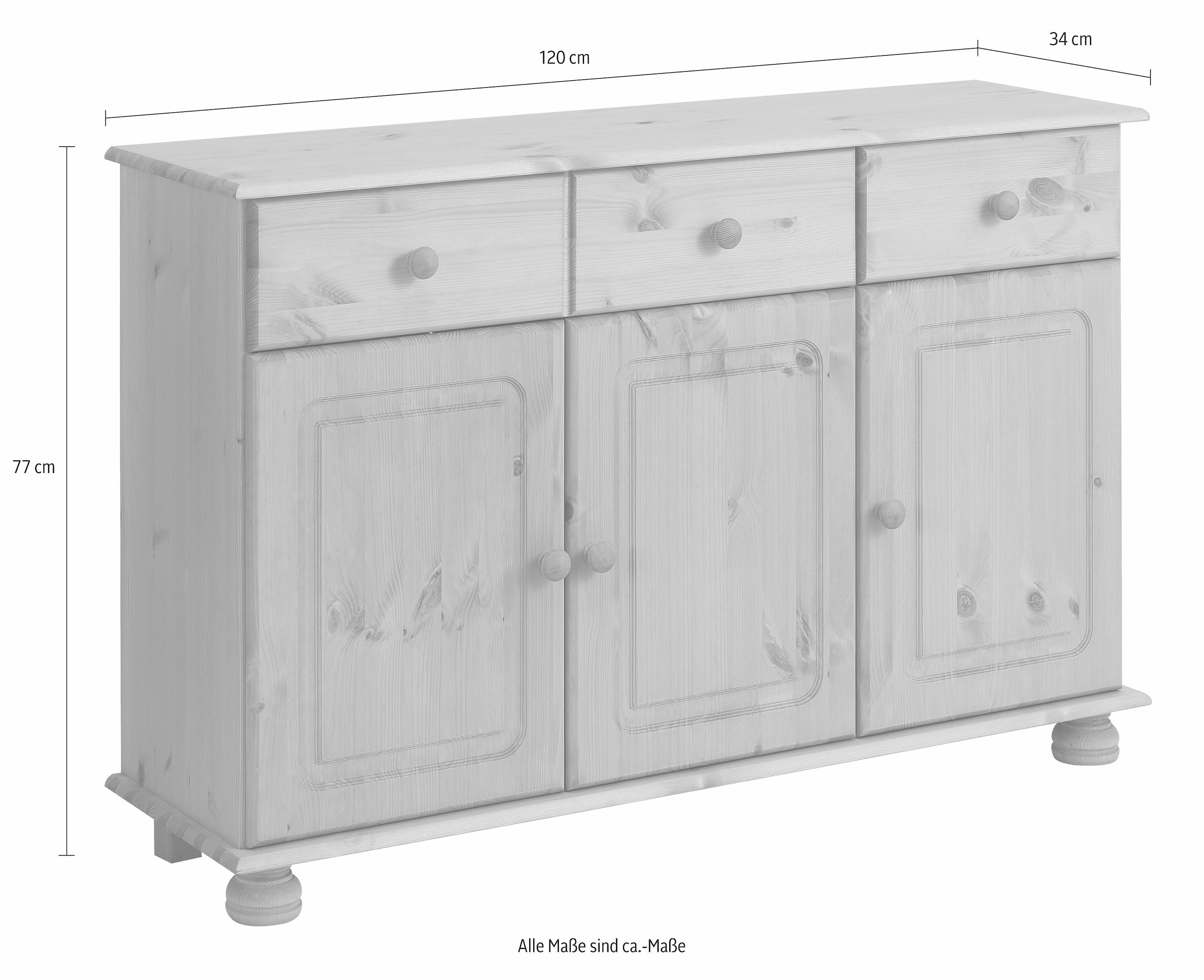 Home affaire Sideboard »Mette«, mit gefrästen, kugelförmigen Füßen, Breite 120 cm