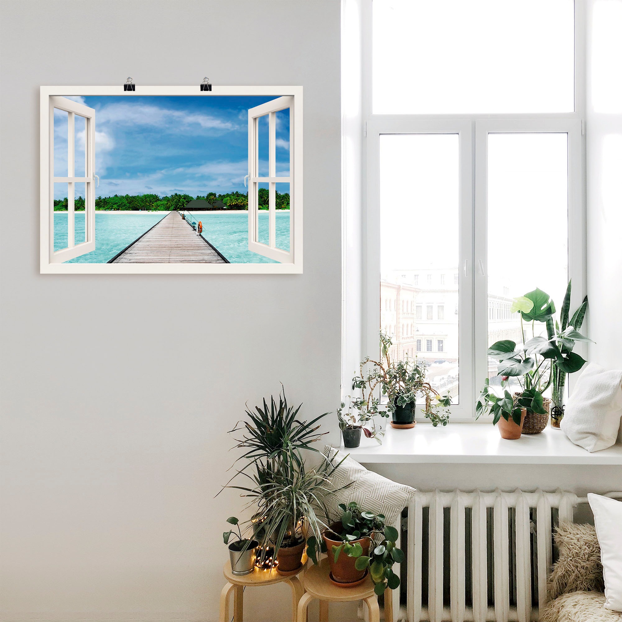 Artland Wandbild »Fensterblick maledivischen Paradies«, Fensterblick, (1 St.), als Leinwandbild, Poster, Wandaufkleber in verschied. Größen