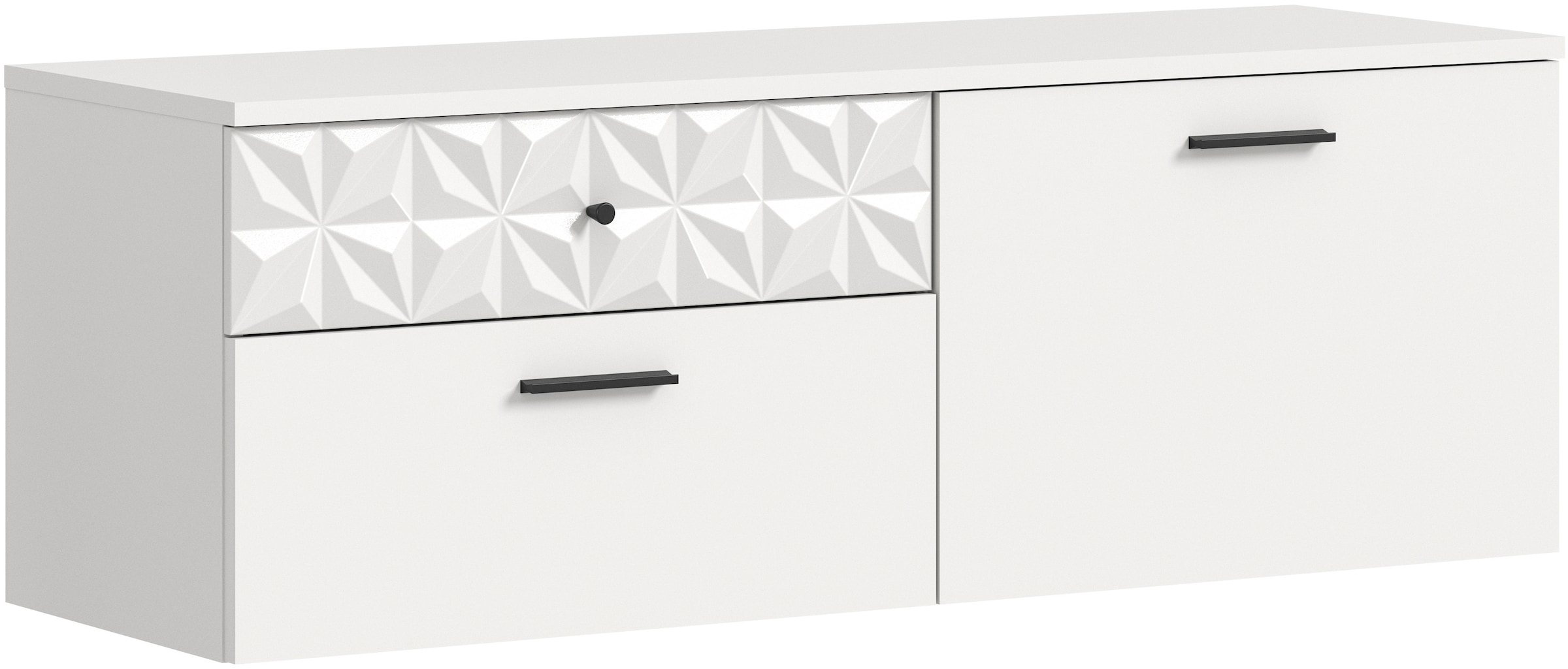 INOSIGN Schuhschrank »VICENZA, hängend, 2 Schubkästen, 1 Klappe, 2 Fächer, Ornamentabsetzung«, Hängeschrank, Flurschrank, Dielenschrank, Anrichte, Kommode