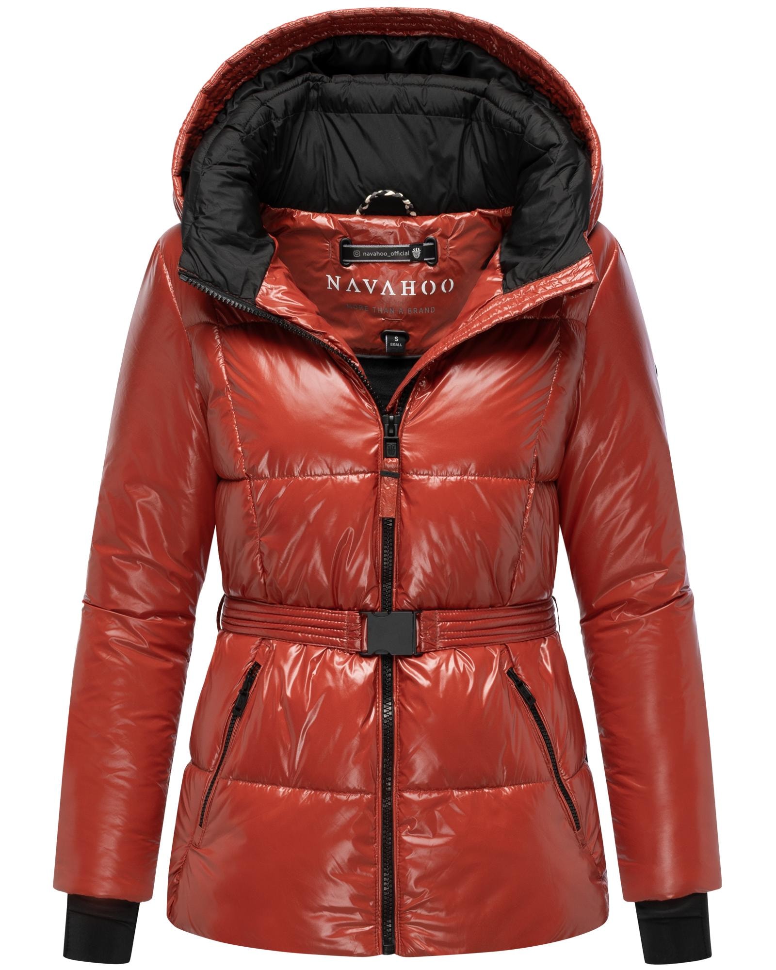 Navahoo Steppjacke »Eisglanz 14« mit Kapuze Glänzende Damen Winterjacke mit Taillengürtel