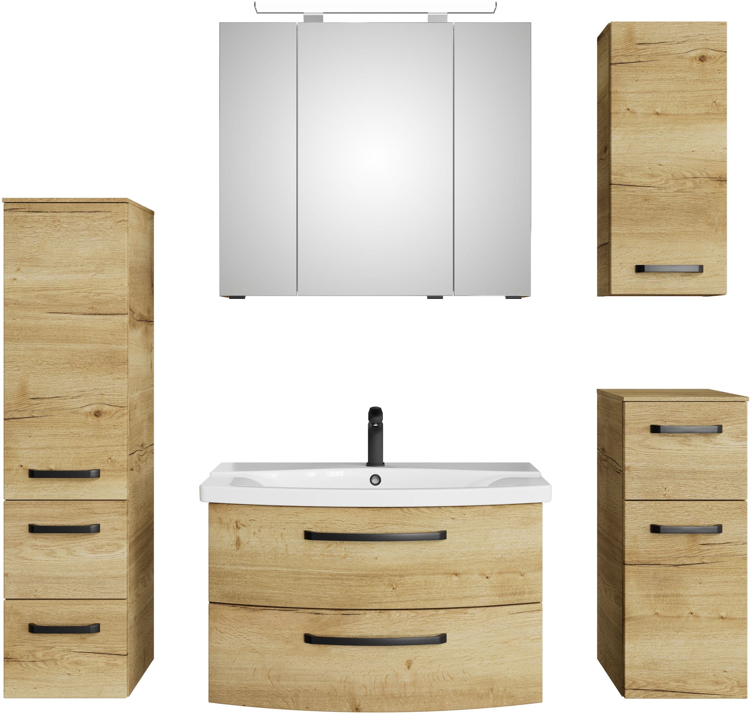 Saphir "Serie 4010 5-teilig Keramik-Waschtisch mit LED-Spiegelschrank" Set