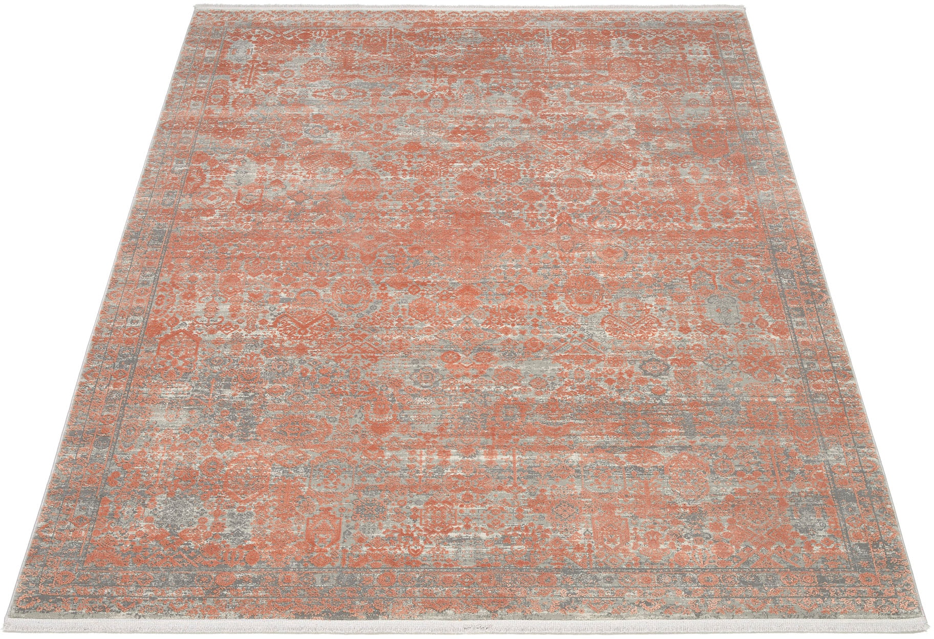 Teppich OCI DIE TEPPICHMARKE "COLOUR TADI", rosa (rosé), B:240cm H:8mm L:300cm, Polyacryl, Viskose, Teppiche, Teppich, Glanz Viskose, mit Fransen, Hoch Tief Struktur, Vintage, Wohnzimmer