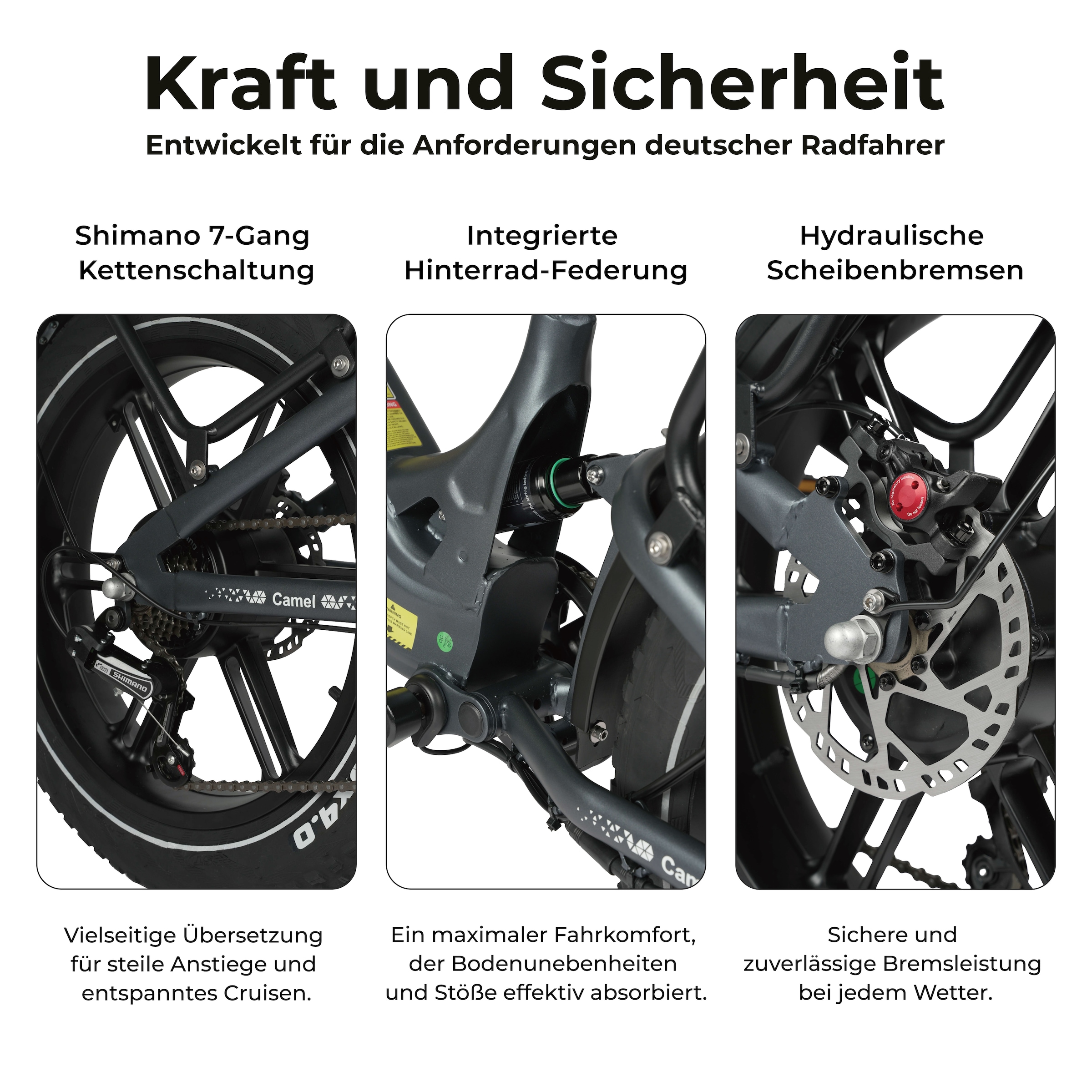 Maxtron »Maxtron Camel E-Bike compactbike« 7 Gang Shimano Kettenschaltung Heckmotor 250 W Packung,  20-Zoll-Fettreifenfahrrad mit Vorder- und Hinterradfederung