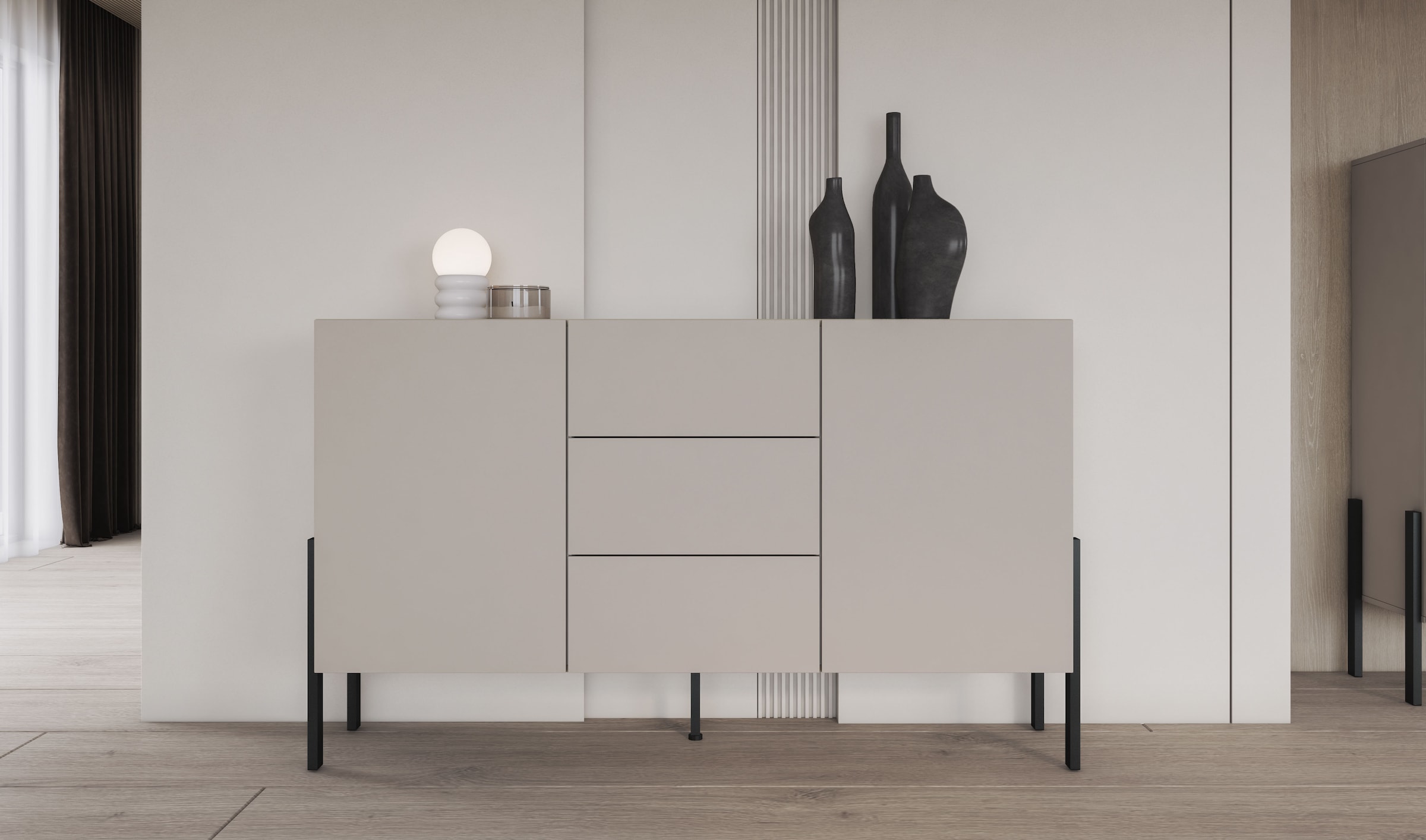 INOSIGN Sideboard »Jukon, Breite 150 bzw.180 cm, moderne grifflose Kommode«, Schubladenschrank 2 Türen/3 Schubkästen, push-to-open-Funktion