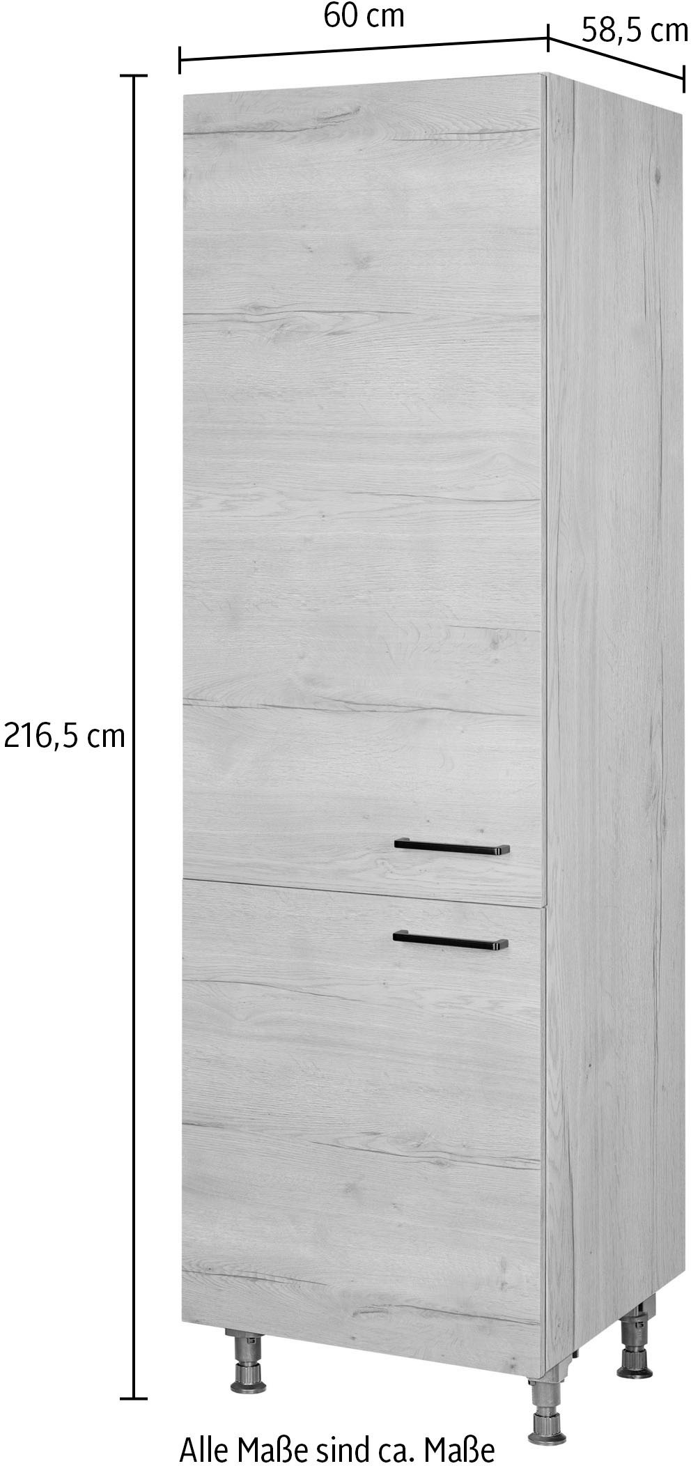 nobilia® Kühlumbauschrank »"Structura", mit zwei Türen und zusätzlichem Einlegeboden,«, vormontiert, Ausrichtung wählbar, Breite/Höhe: 60/216,6 cm