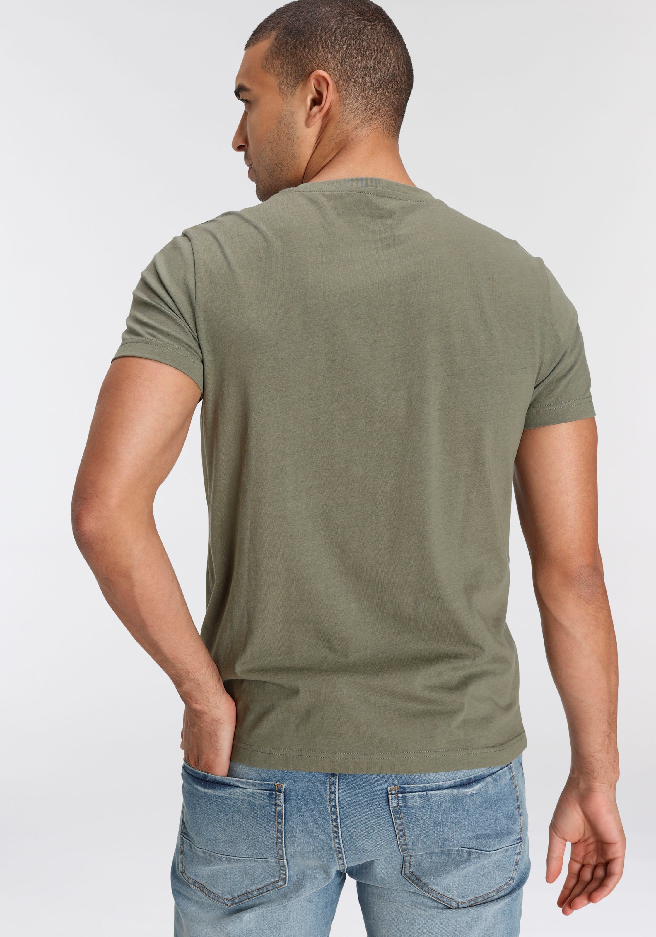 T-Shirt AJC, Herren, Gr. XL (56/58), bunt (weiß, schwarz, oliv), Single Jersey, Obermaterial: 100% Baumwolle, unifarben, Basic, regular fit, Rundhals, abgesteppt, Shirts T-Shirt, lockere Passform, Basic-Stil 3