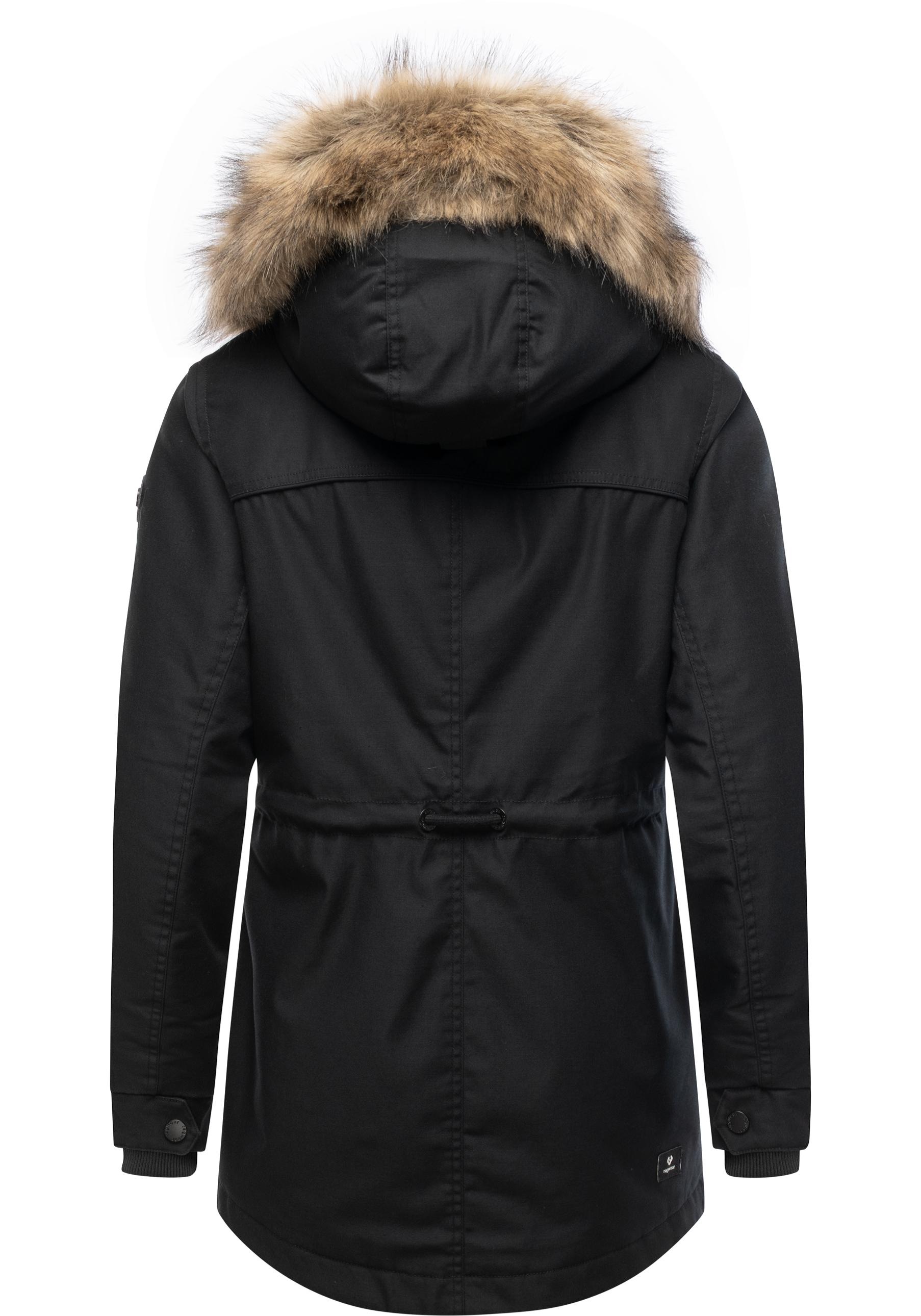 Winterjacke RAGWEAR "Tawny Short YOUMODO", Damen, Gr. S (36), schwarz, Außenmaterial: 65% Polyester, 35% Baumwolle; Innenfutter: 100% Polyester; Wattierung: 100% Polyester, tailliert hüftbedeckend, mit Knopf Rippstrickbündchen, Jacken Winterjacke, Warme J 2