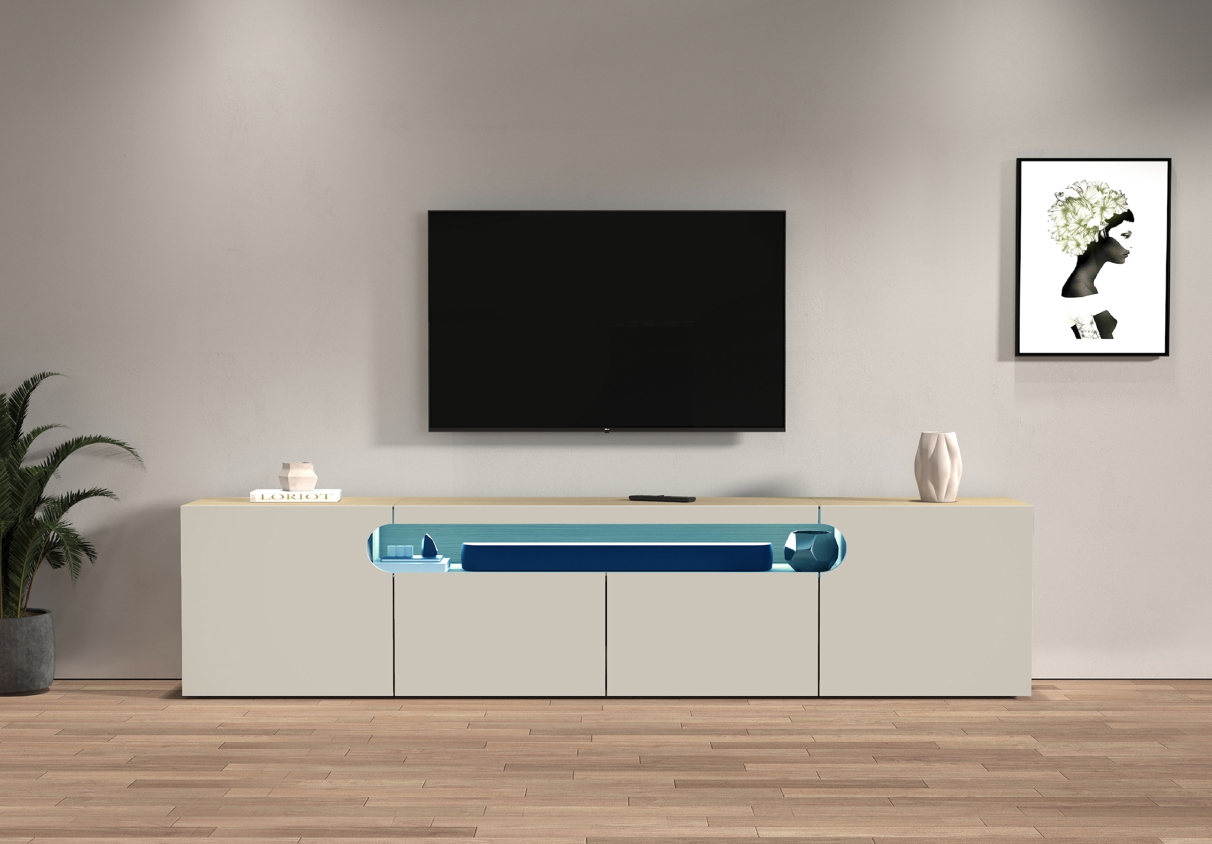 Home affaire Lowboard "REAL TV-Möbel, 240 cm breit, 40/60 cm hoch, Hochglan günstig online kaufen