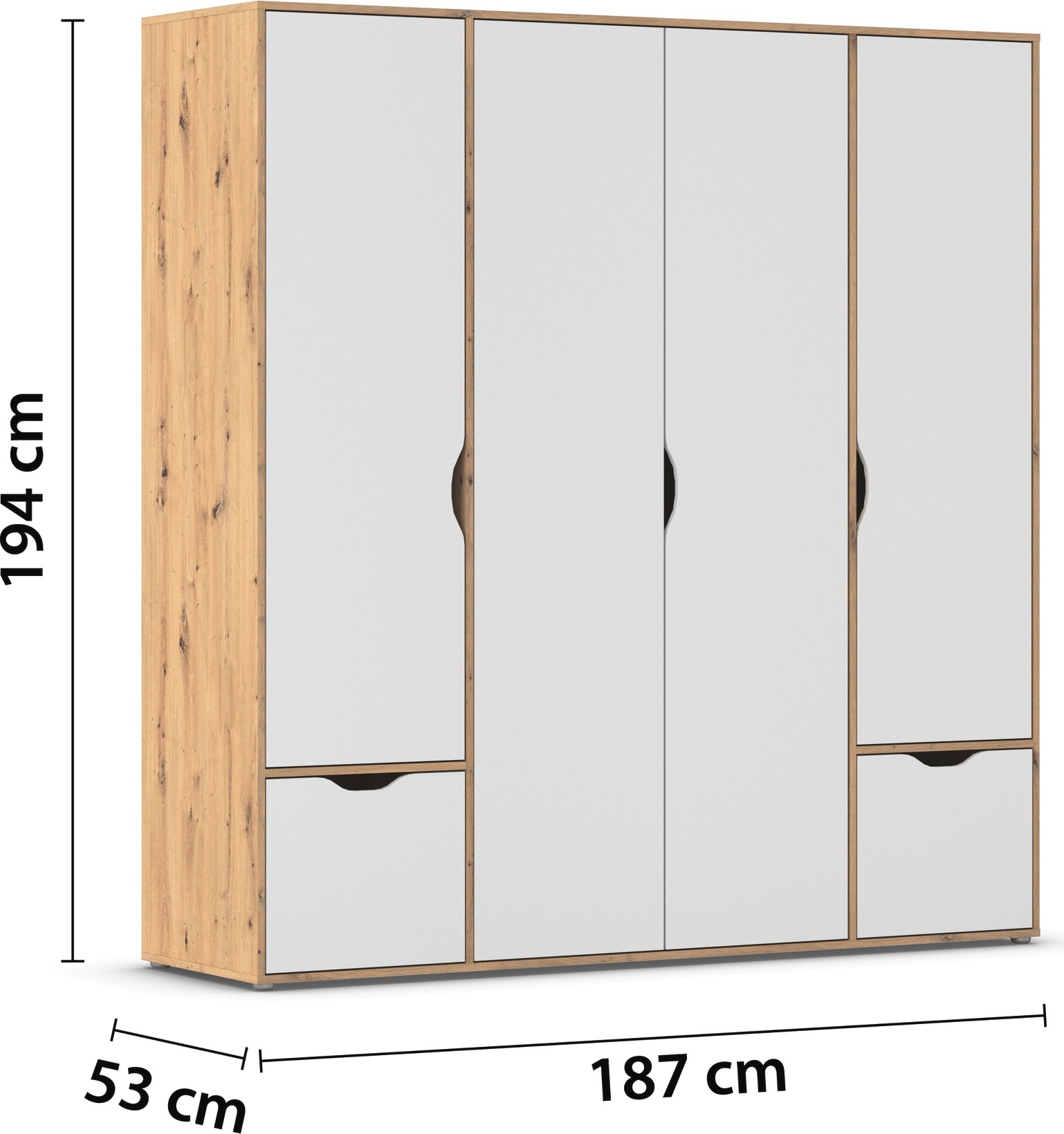 rauch Drehtürenschrank »Kleiderschrank Schrank Garderobe Wäscheschrank NARAI mit Schubladen«, (in 3 verschiedenen Ausstattungen BASIC/CLASSIC/PREMIUM), Griffausfräsungen für eine grifflose Optik TOPSELLER MADE IN GERMANY