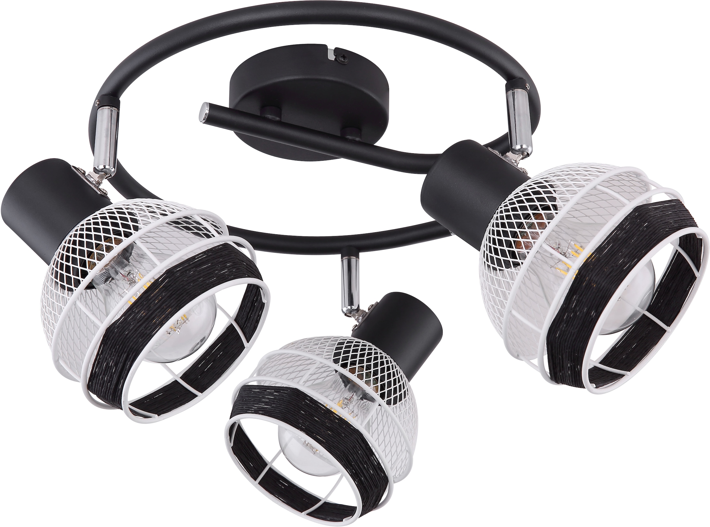 GLOBO LIGHTING Deckenstrahler »GRIDDY«, Leuchtmittel E27 | ohne Leuchtmittel, Deckenstrahler/schwarz-weiß/Hanf schwarz/Flur/Wohnzimmer