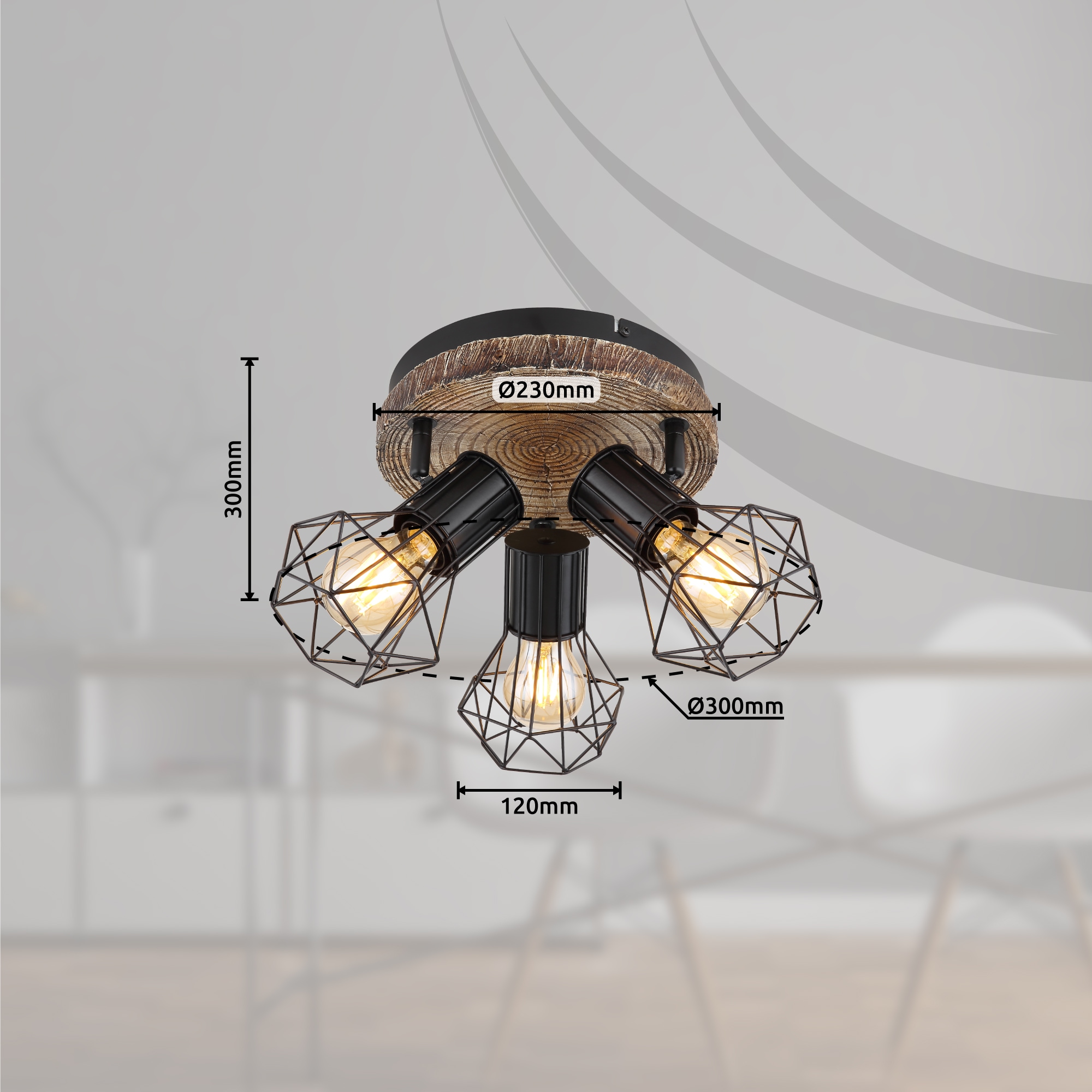 GLOBO LIGHTING Deckenstrahler »PRISKA«, Leuchtmittel E27 | ohne Leuchtmittel, Deckenstrahler/schwarz/holzoptik/Flur/Wohnzimmer