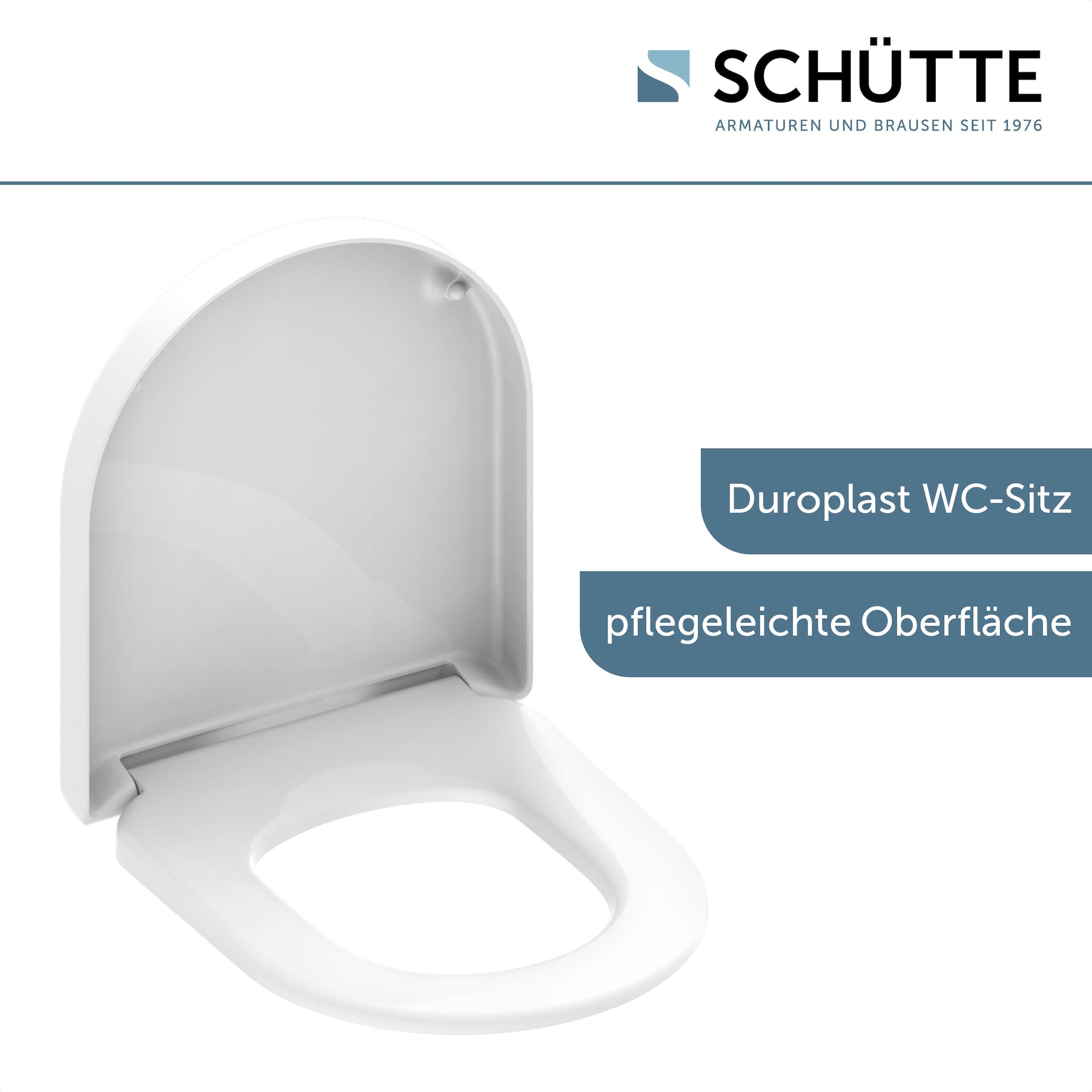 Schütte WC-Sitz »Duroplast, WHITE D-Form PRO 2«, (WC-Sitz, Befestigungsmaterial, Montageanleitung), mit Absenkautomatik und Schnellverschluss