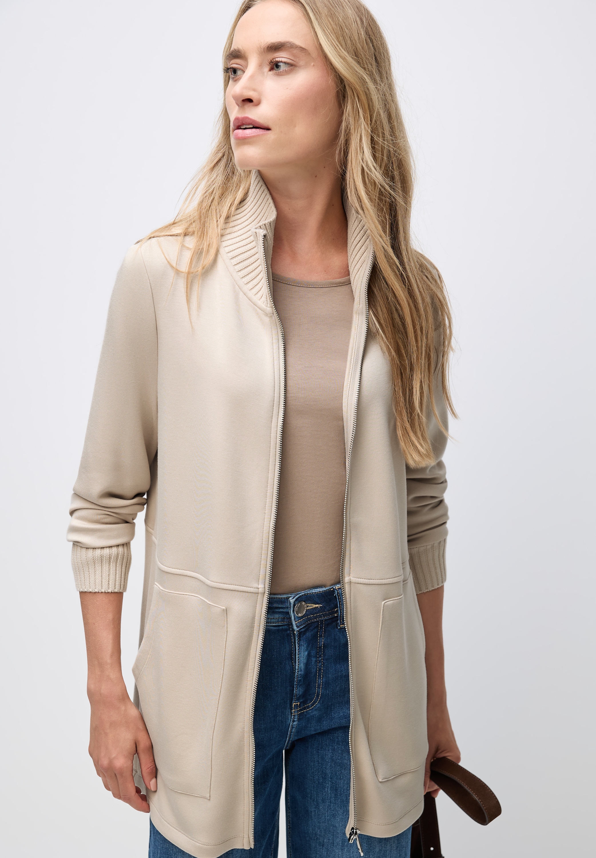 STREET ONE Sweatjacke, mit Strickdetails und Stehkragen günstig online kaufen